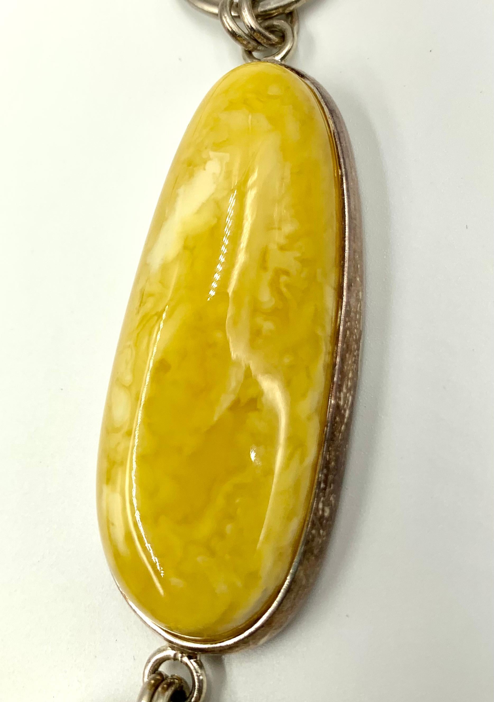 Scandinavian Modernist Large Natural Amber Sterling Silver Statement Necklace For Sale 8