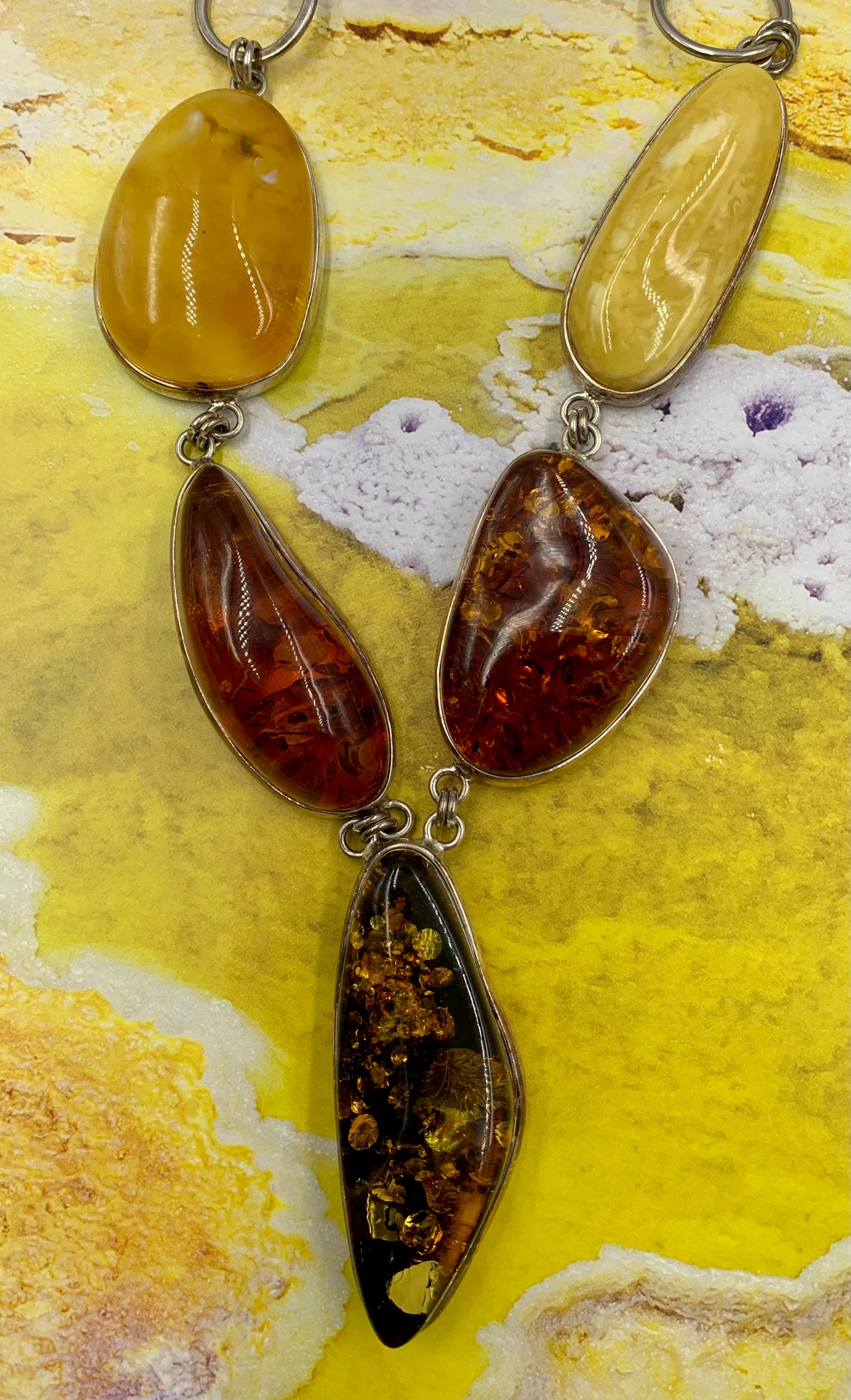 Scandinavian Modernist Large Natural Amber Sterling Silver Statement Necklace For Sale 9