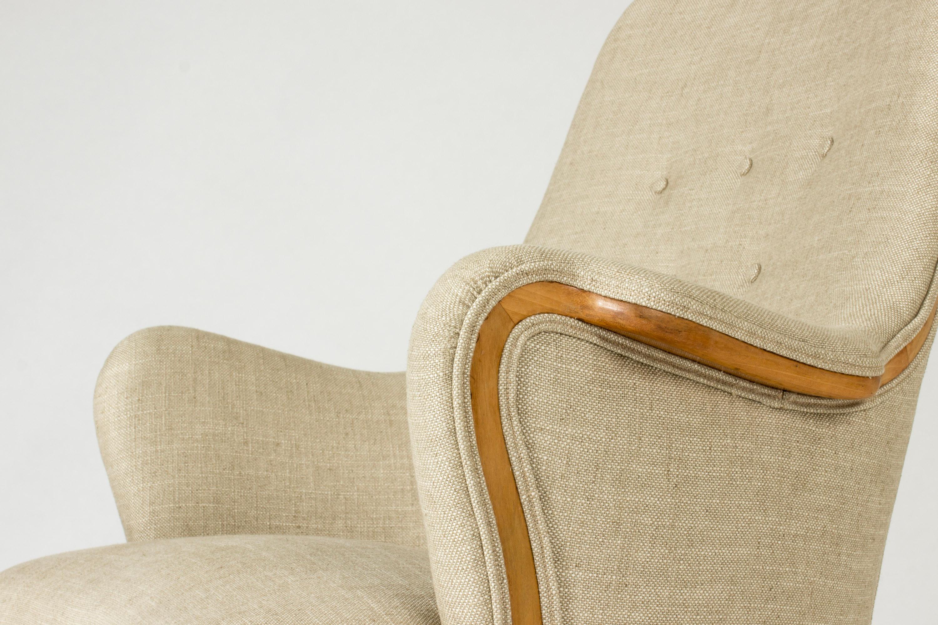 Linen Scandinavian Modernist Lounge Chair by Carl-Axel Acking, Sweden, 1950s For Sale