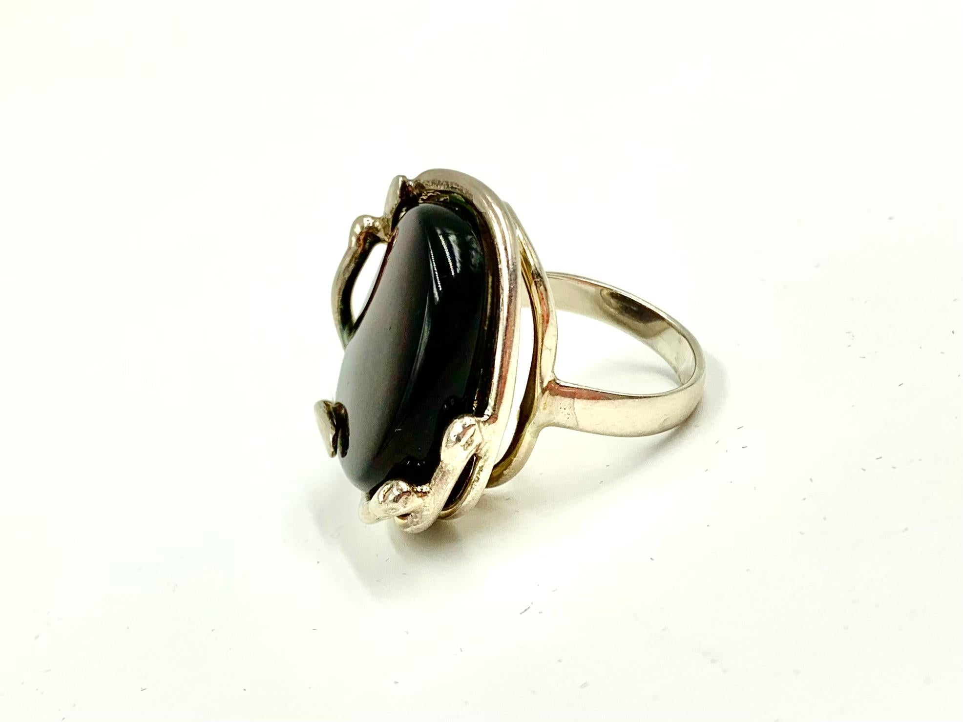 Scandinavian Modernist Natural Deep Madeira Amber Sterling Silver Statement Ring For Sale 5