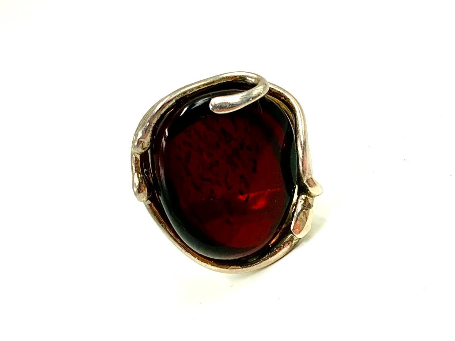 Scandinavian Modernist Natural Deep Madeira Amber Sterling Silver Statement Ring For Sale 7