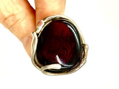 Scandinavian Modernist Natural Deep Madeira Amber Sterling Silver Statement Ring