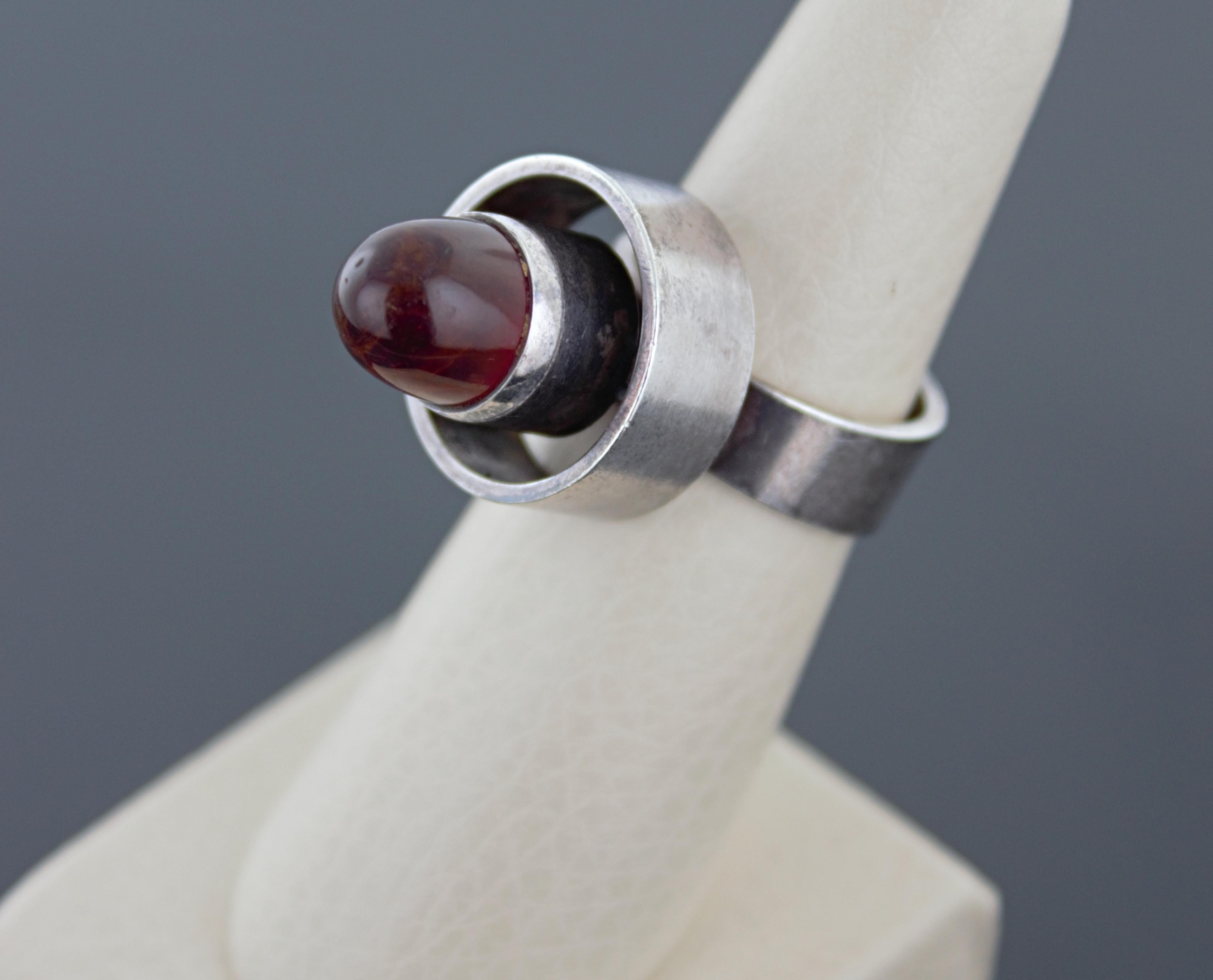 Scandinavian Modernist Niels Erik From, Amber, Sterling Silver Ring In Good Condition For Sale In Pleasant Hill, CA