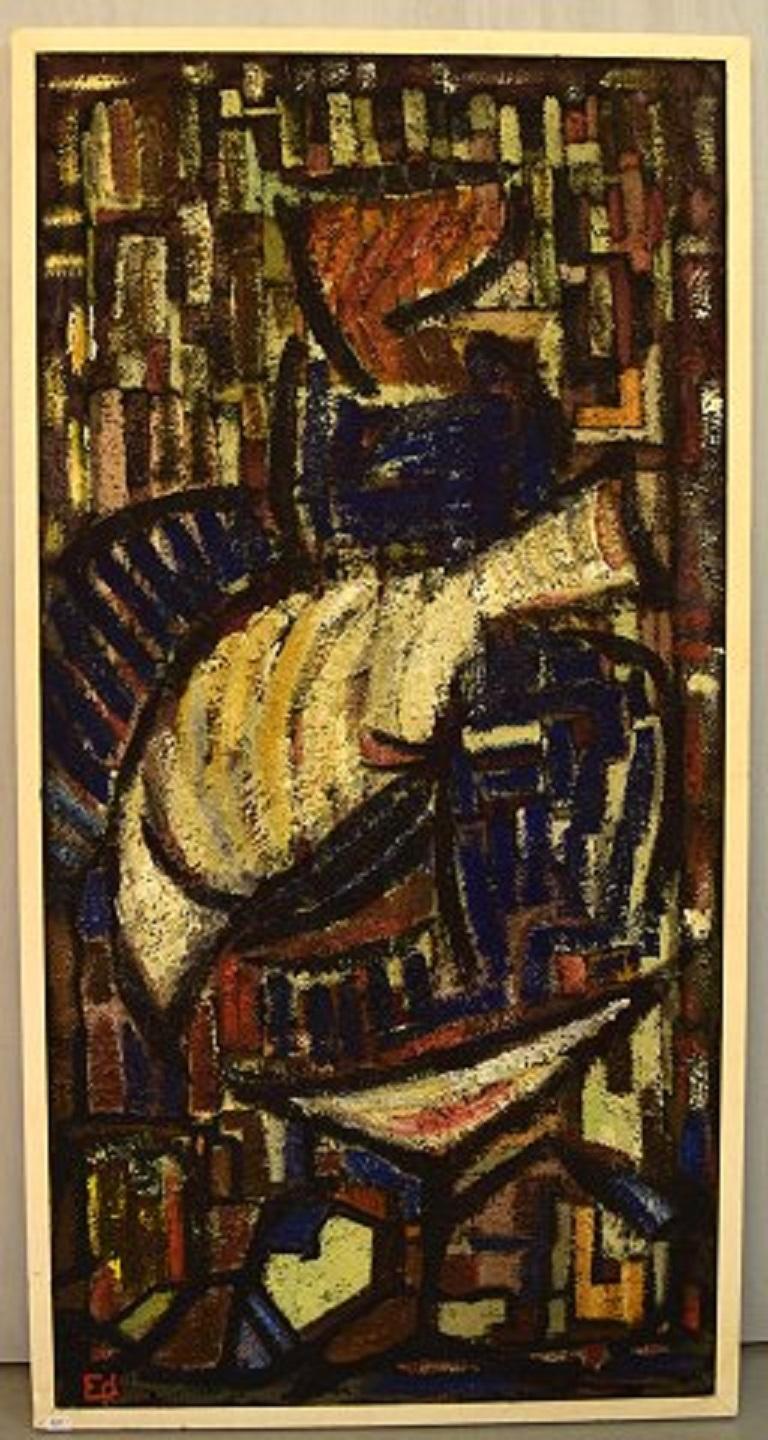 Scandinavian modernist. Oil on board. Modernist composition, 1960s.
The board measures: 122 x 61 cm.
The frame measures: 2.2 cm.
Signed in monogram.
In excellent condition.