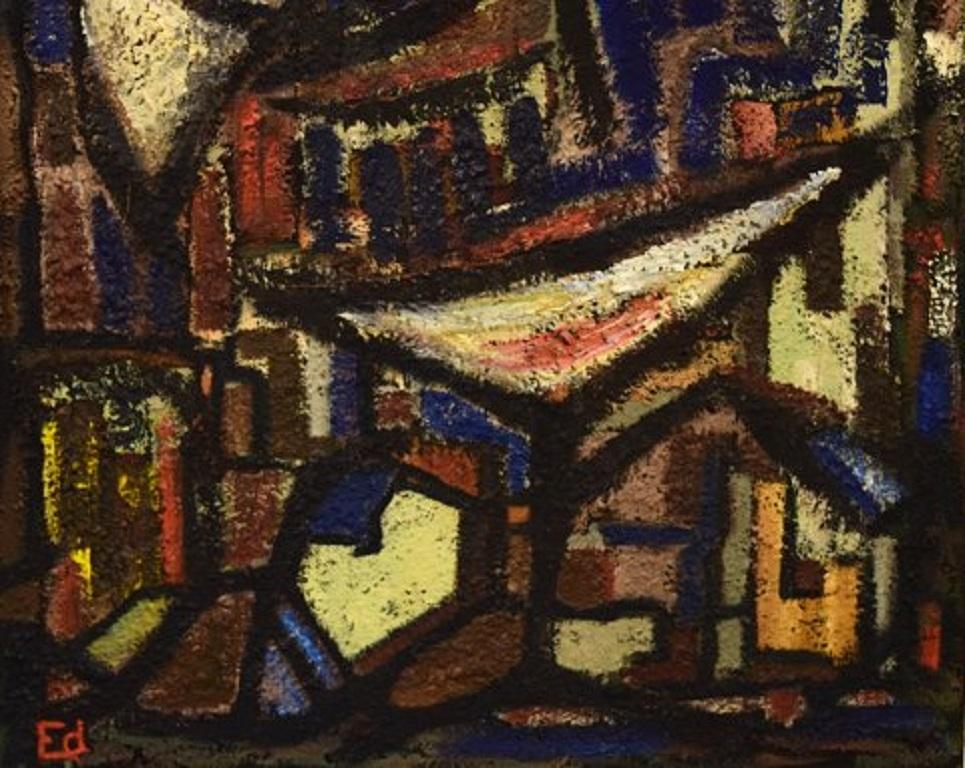 Scandinavian Modernist, Oil on Board, Modernist Composition, 1960s For Sale 1