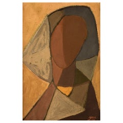 Moderniste scandinave. Huile sur toile. Portrait de femme abstraite. Daté de 1950.