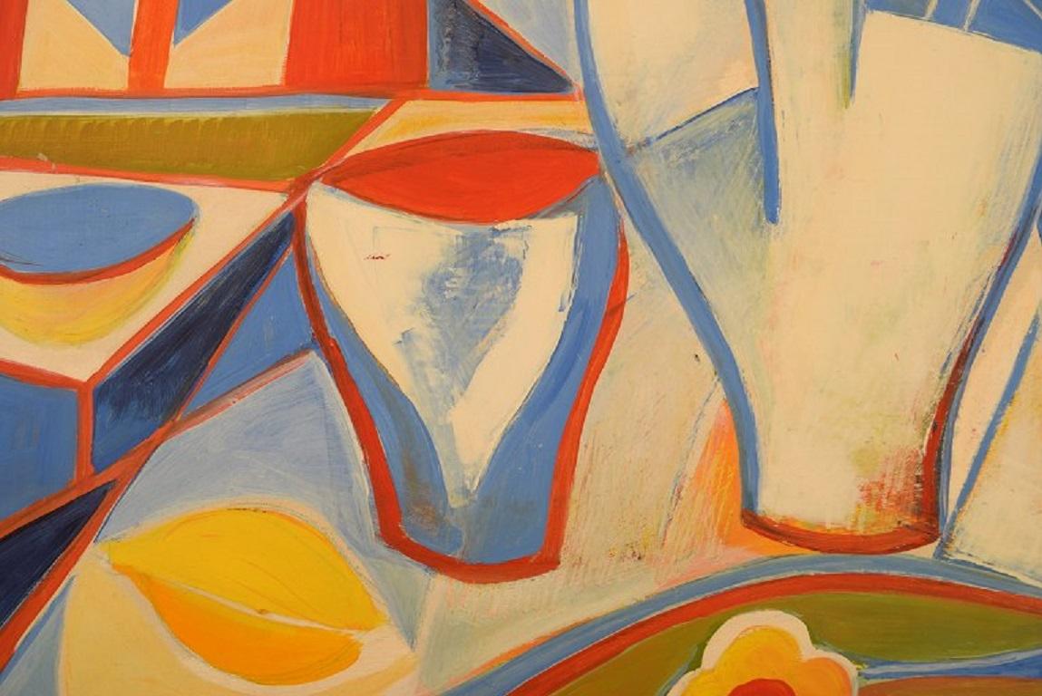 Scandinavo Modernista scandinavo, olio su tela, natura morta cubista, datato 1975 in vendita