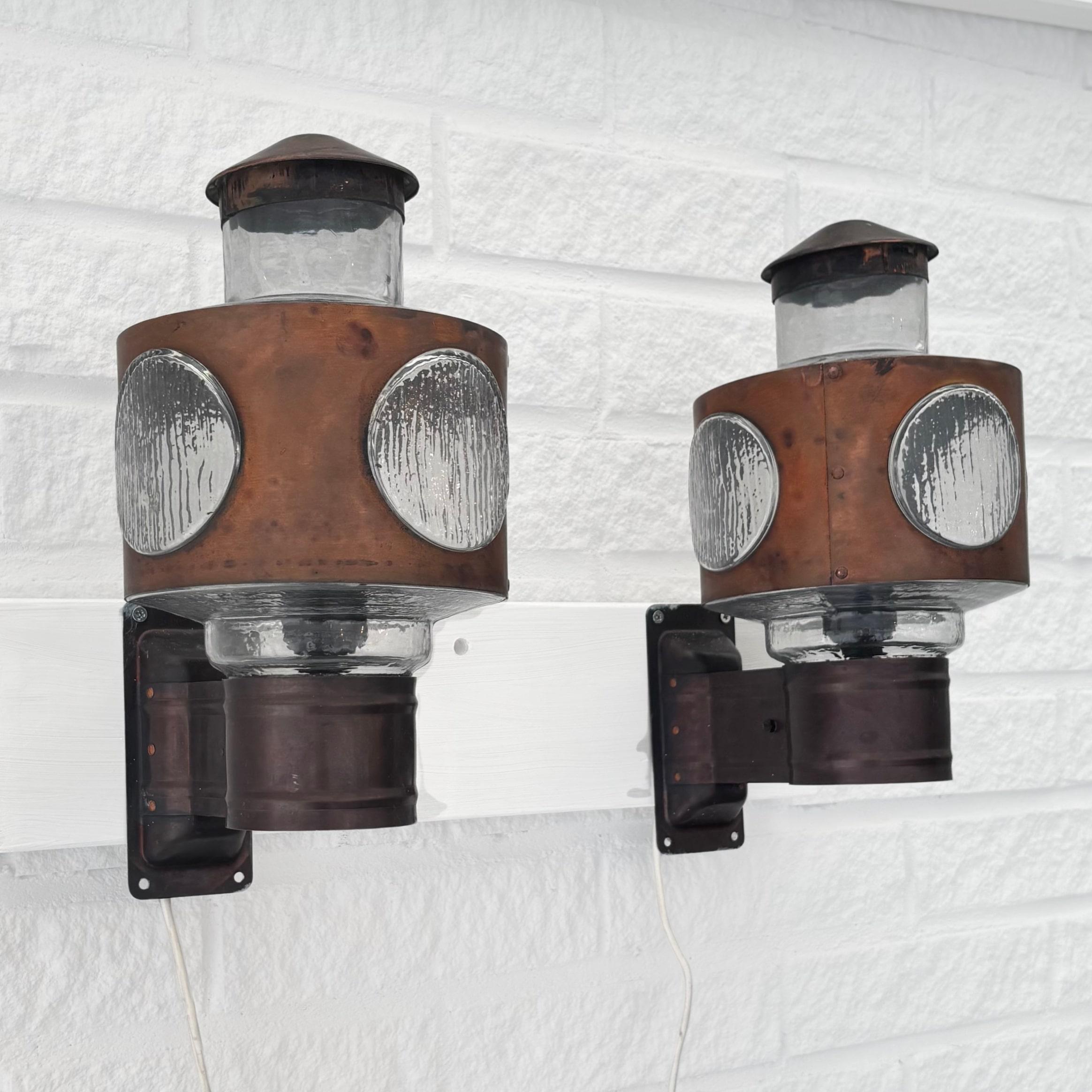 Mid-20th Century Scandinavian modernist outdoor facade lamps, copper & glass, Sweden, 1960s