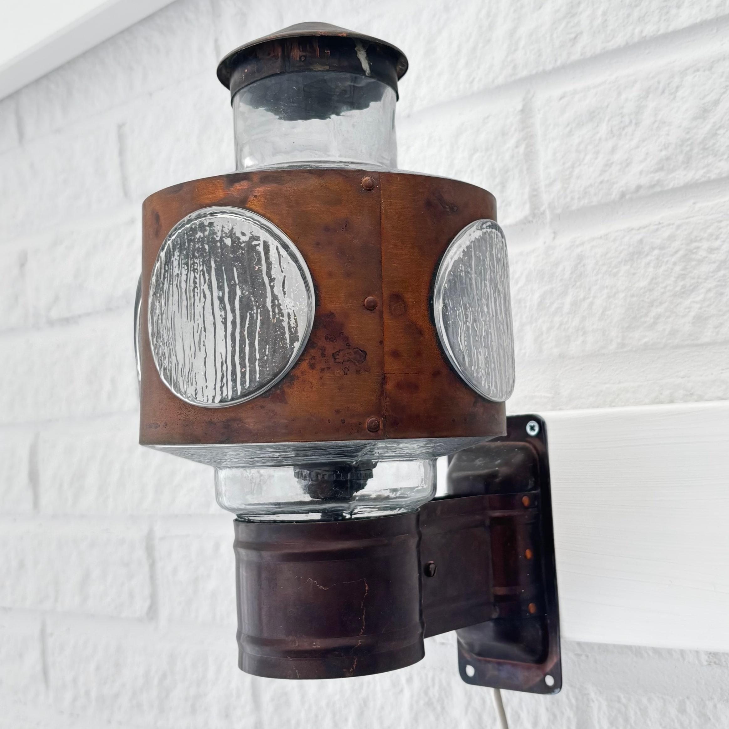 Copper Scandinavian modernist outdoor facade lamps, copper & glass, Sweden, 1960s