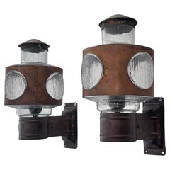 Scandinavian modernist outdoor facade lamps, copper & glass, Sweden, 1960s