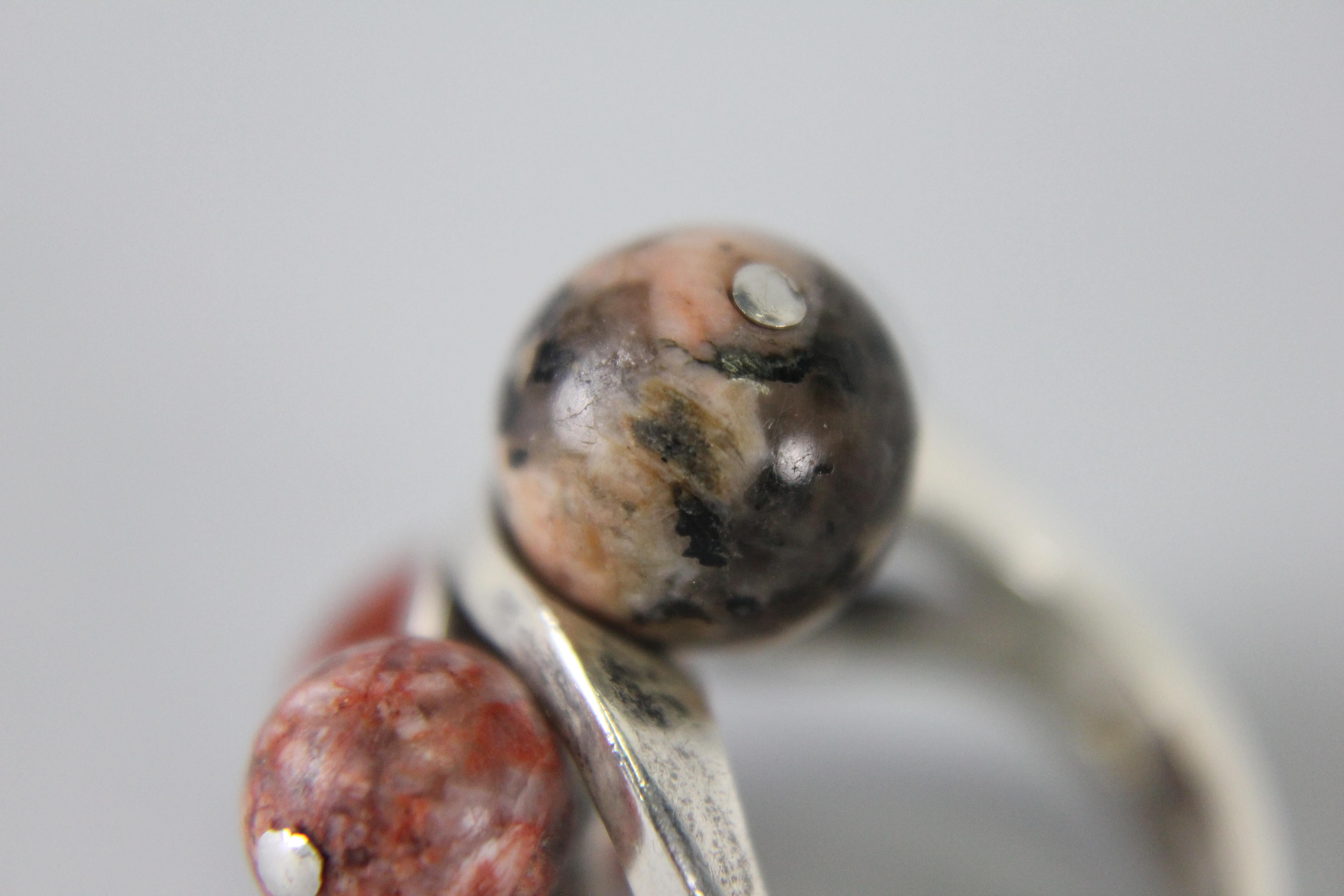 Scandinavian Modernist Ring in Silver and Porphyry by Hugo Strömdahl, Stockholm 5