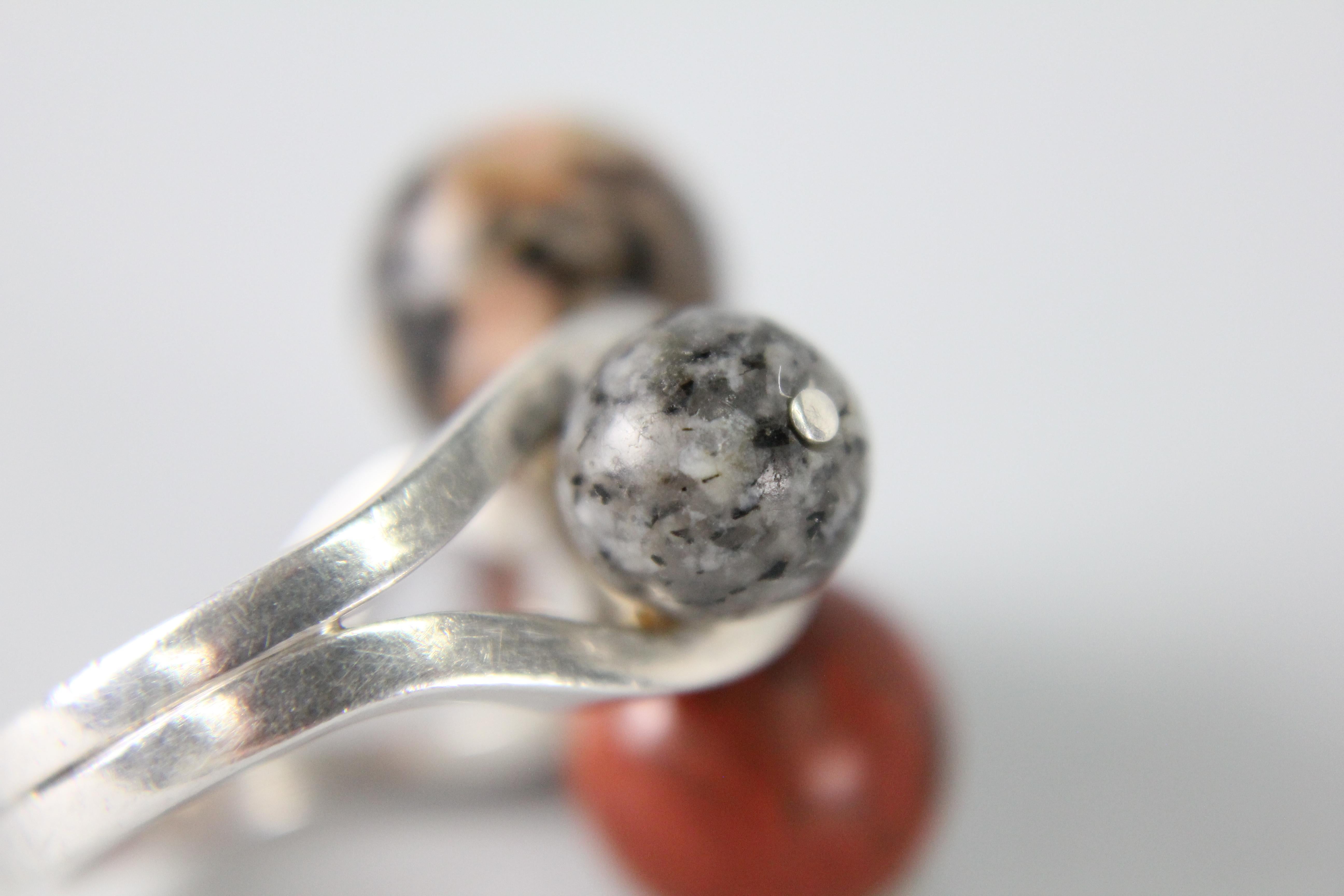 Scandinavian Modernist Ring in Silver and Porphyry by Hugo Strömdahl, Stockholm 6