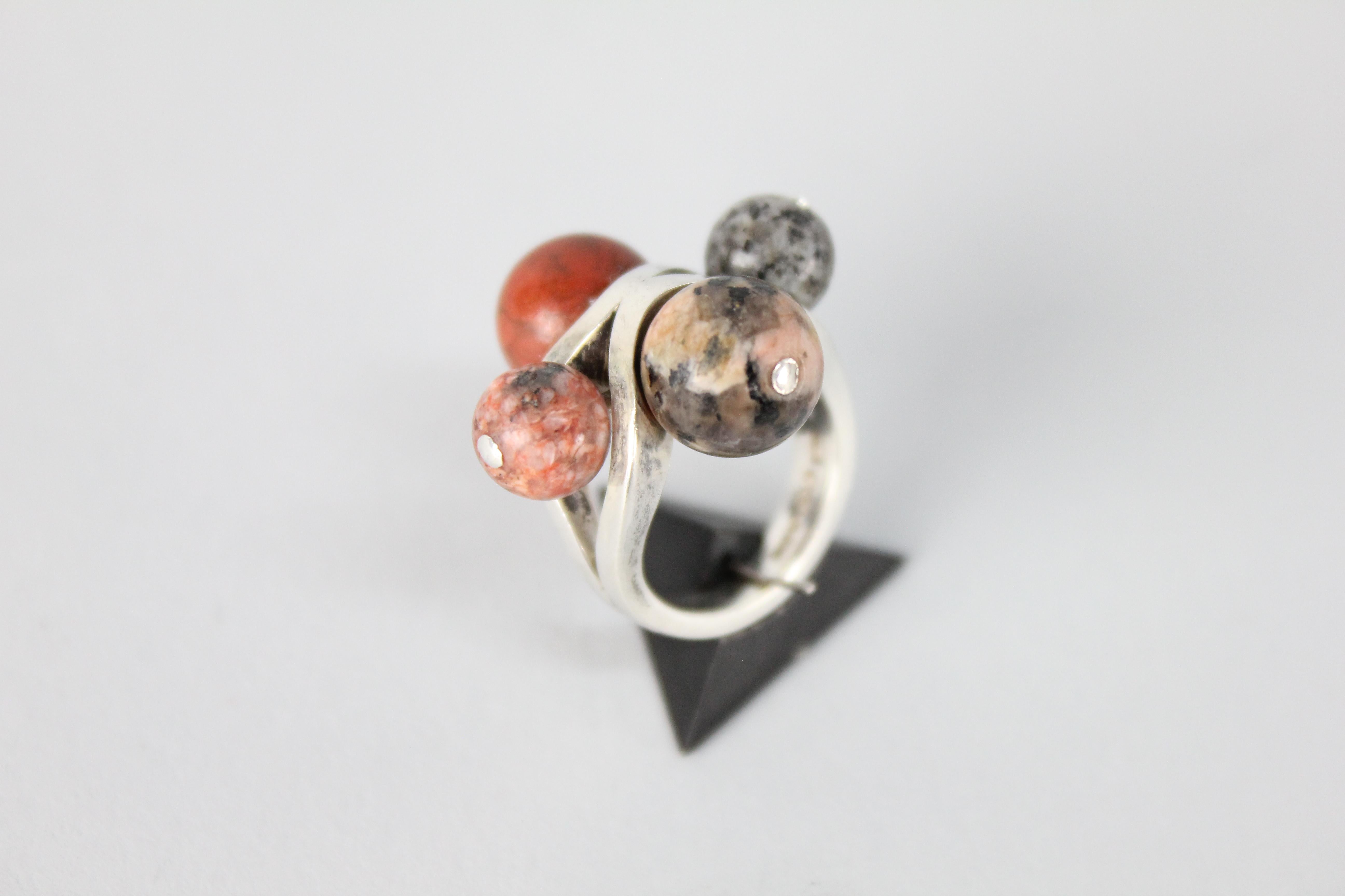 Scandinavian Modernist Ring in Silver and Porphyry by Hugo Strömdahl, Stockholm 11