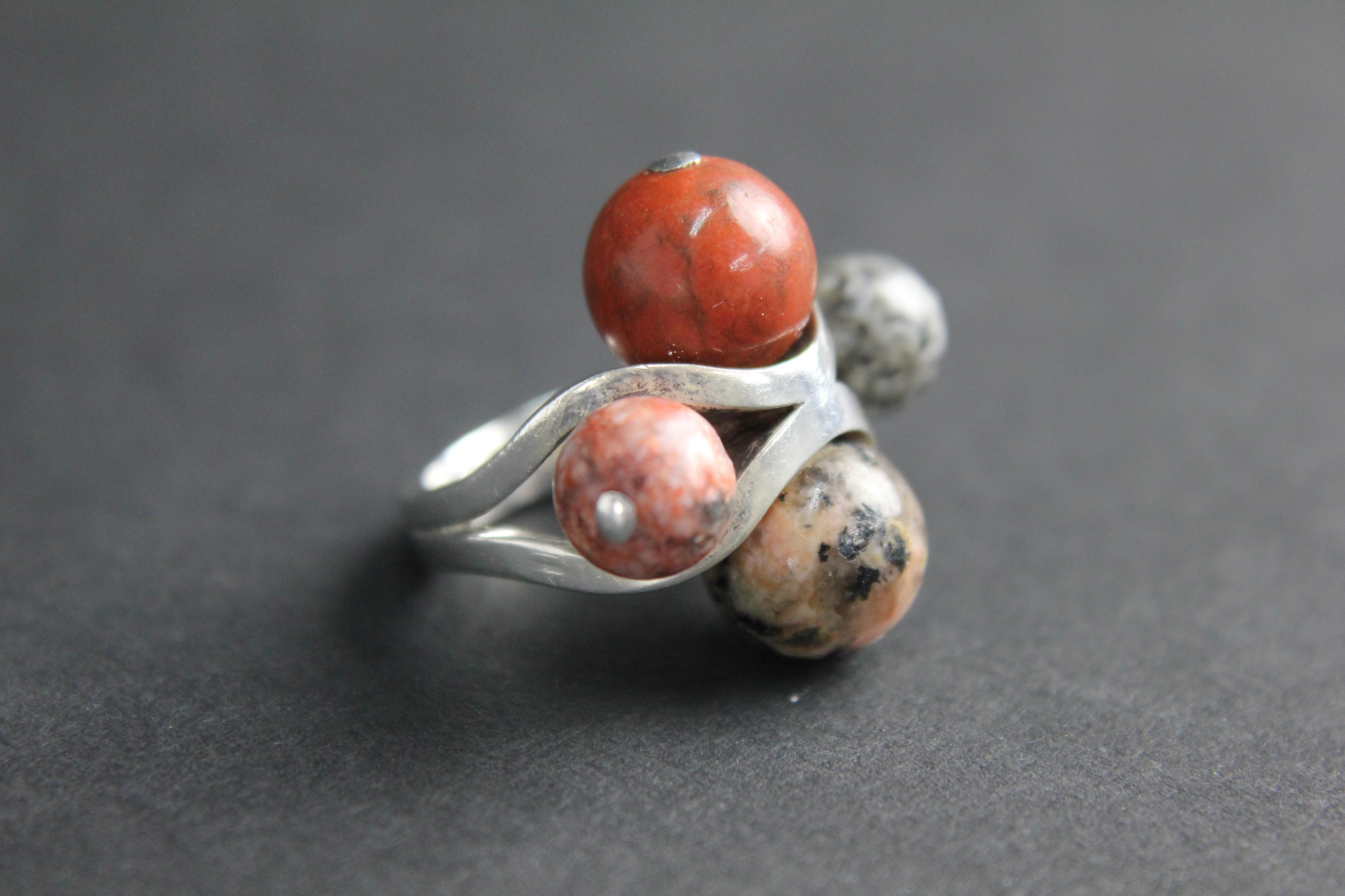 Scandinavian Modernist Ring in Silver and Porphyry by Hugo Strömdahl, Stockholm 2