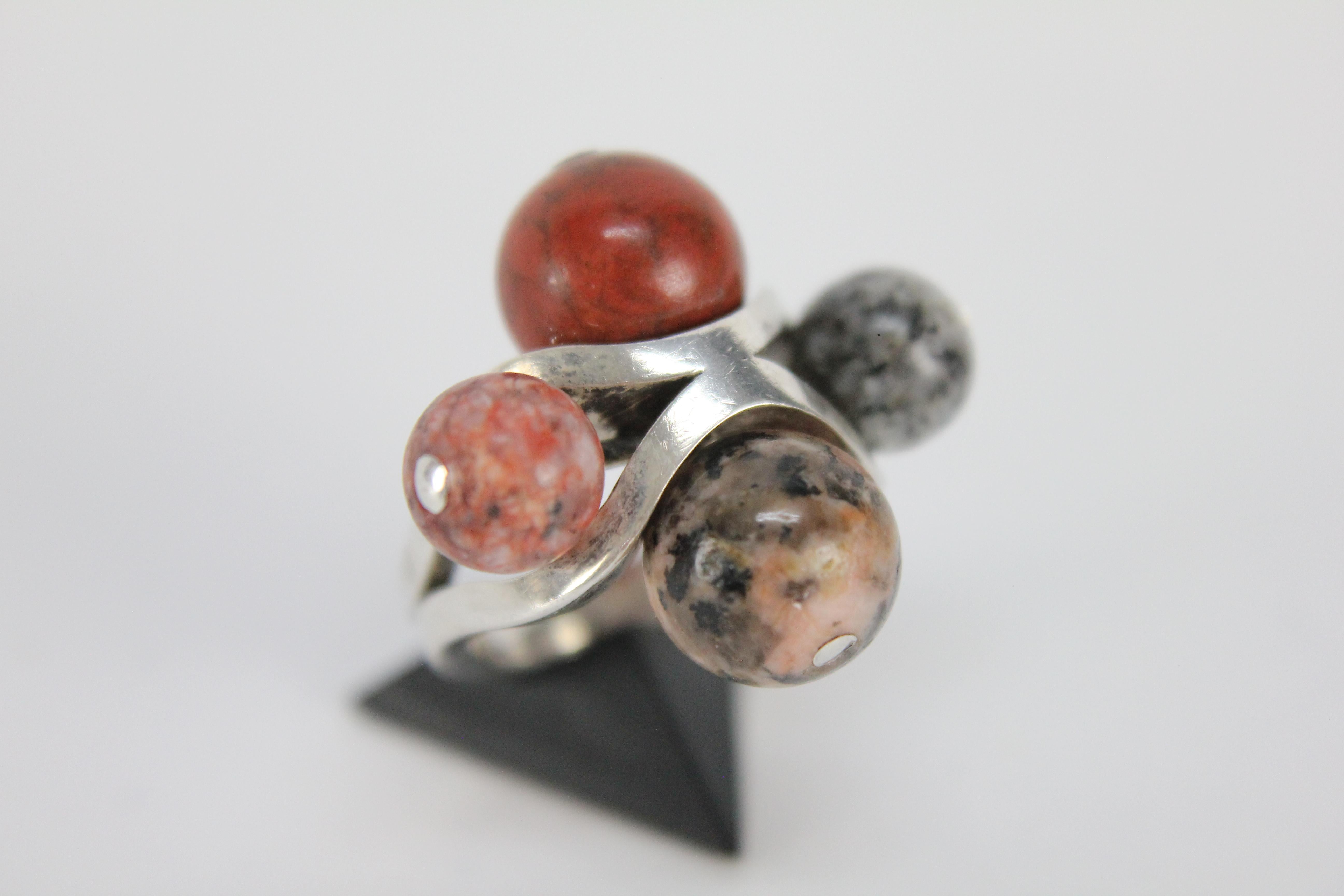 Scandinavian Modernist Ring in Silver and Porphyry by Hugo Strömdahl, Stockholm 4