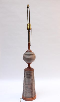 Scandinavian Modernist Sculptural Teak and Ceramic Table Lamp
