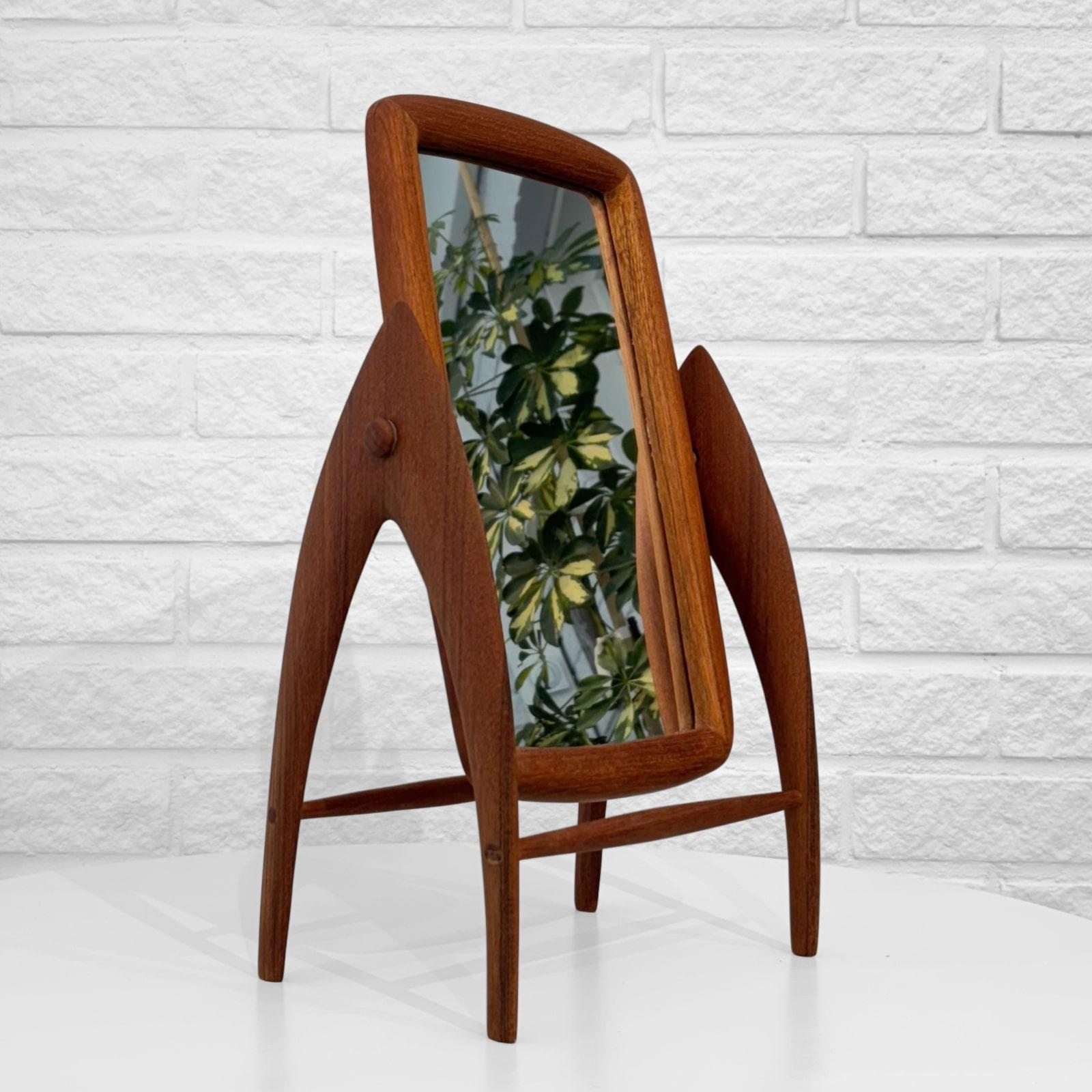 Scandinavian Modern Scandinavian modernist table mirror, solid teak, organic design, Sweden, 1950s For Sale