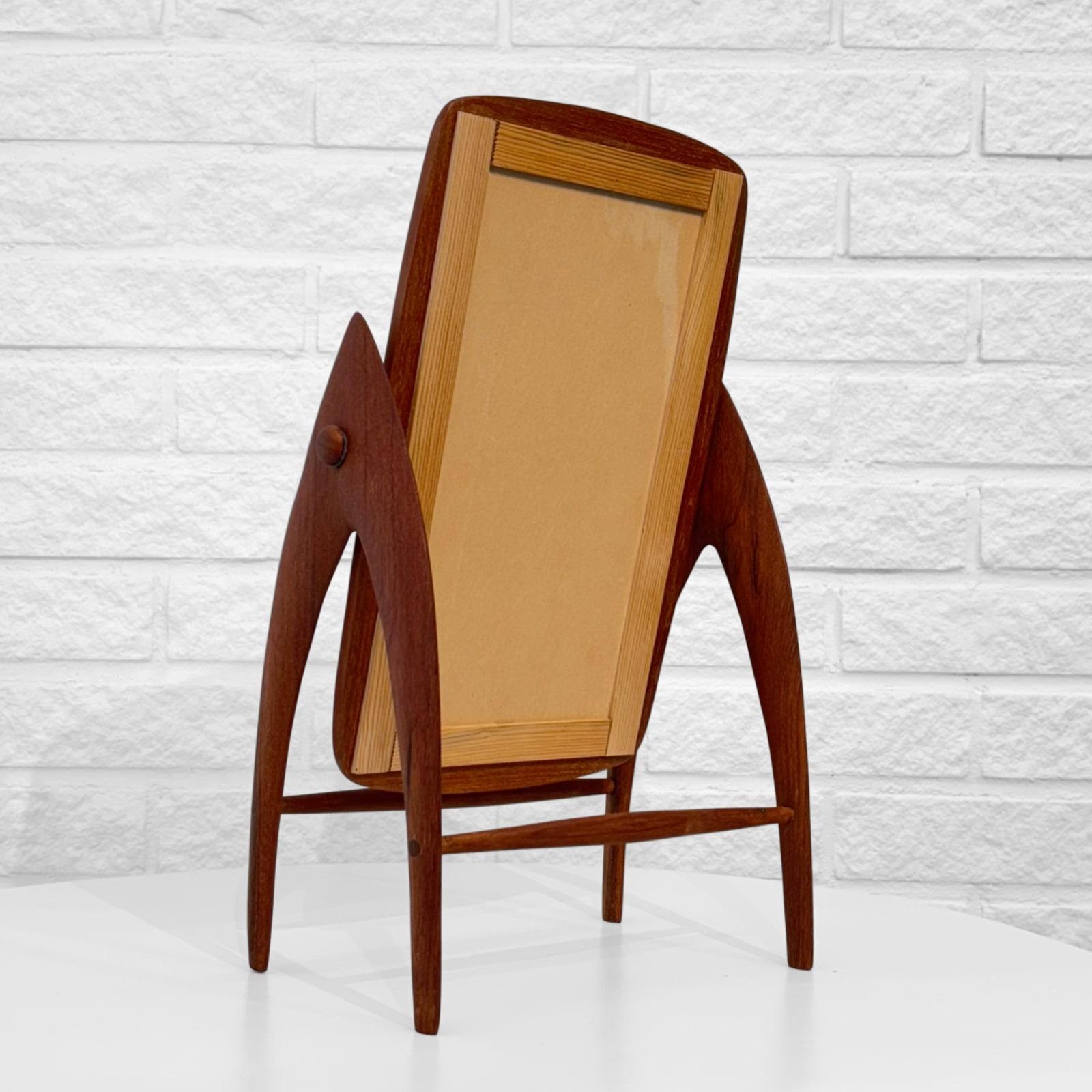 Joinery Scandinavian modernist table mirror, solid teak, organic design, Sweden, 1950s For Sale