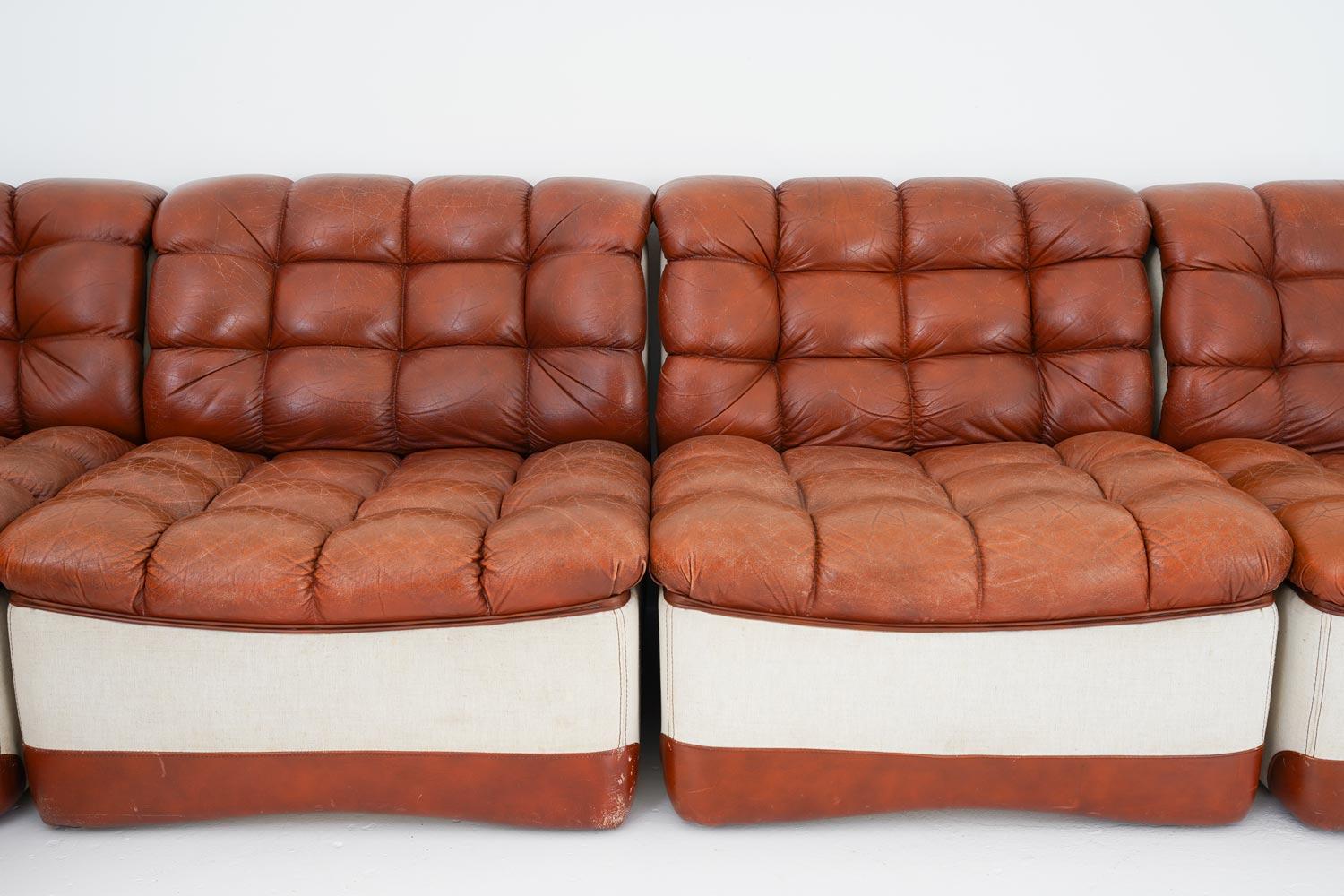 20th Century Scandinavian Modular Leather and Canvas Sofa by Overman For Sale