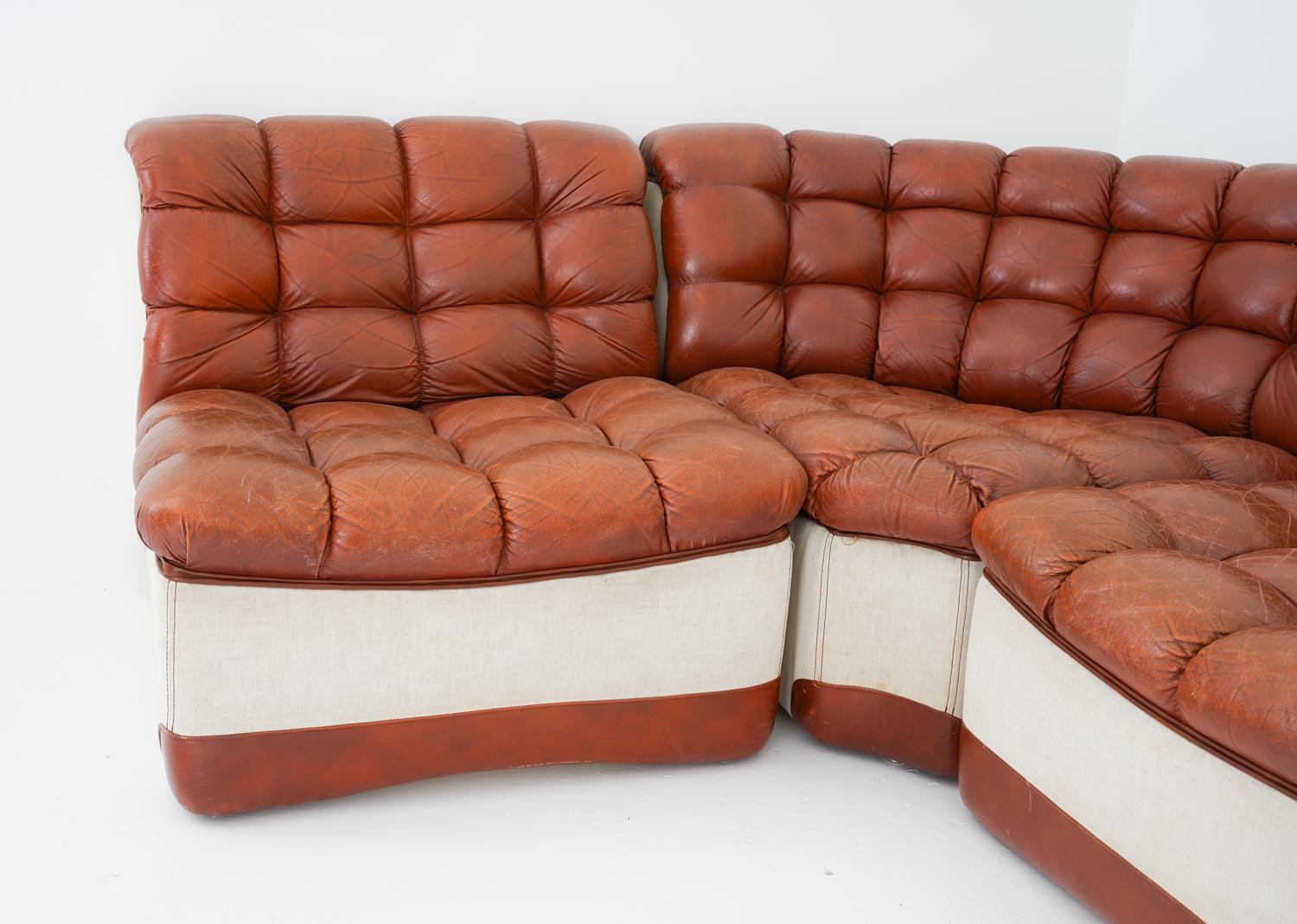 Skandinavisches modulares Sofa aus Leder und Segeltuch von Overman im Angebot 2