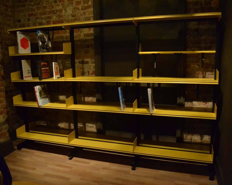 Modular Library Shelving in Yellow and Black Metal by Reska Denmark at