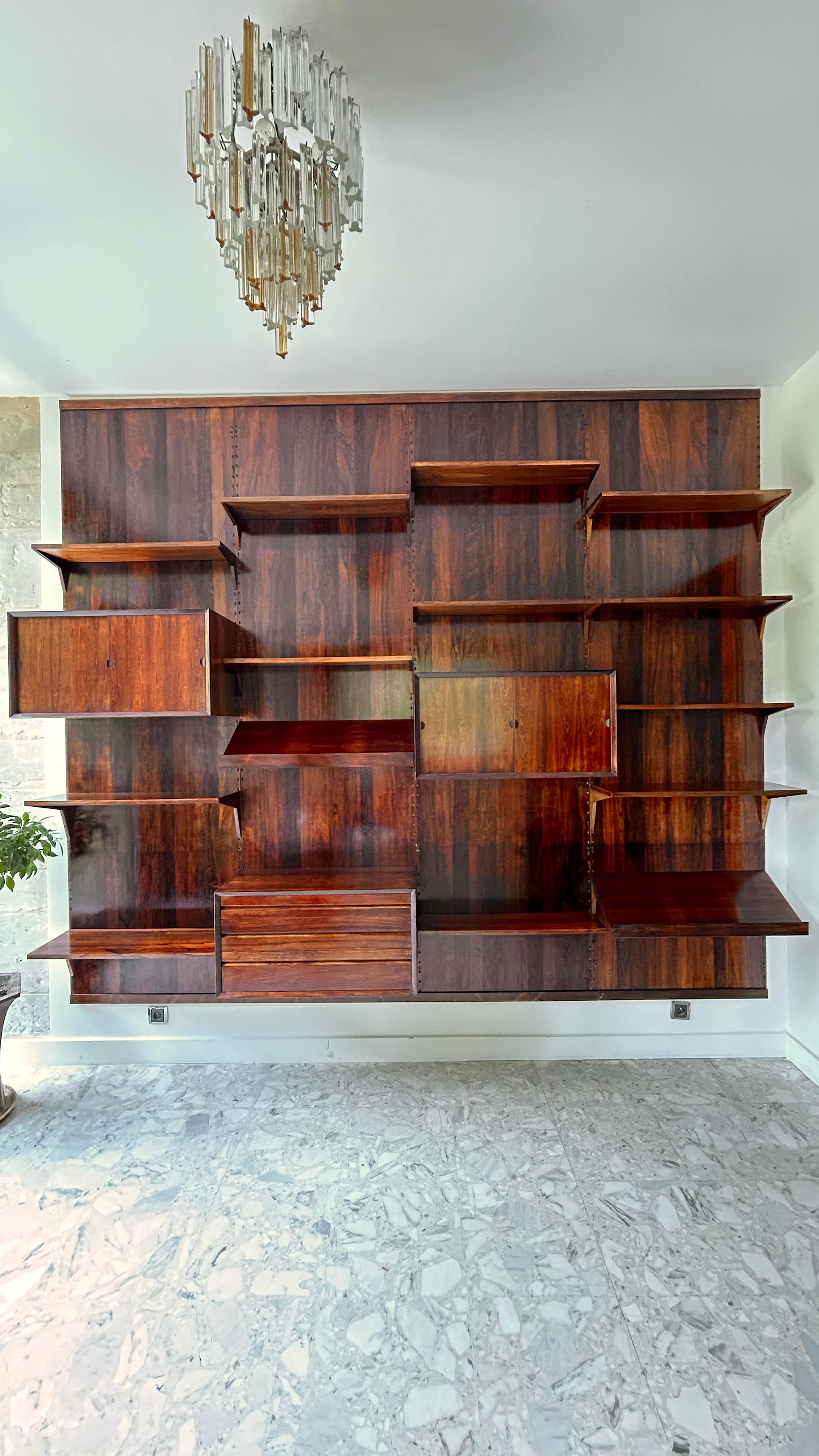 Scandinavo moderno Scaffale da parete modulare scandinavo in legno di palissandro, Poul Cadovius, anni '60 in vendita