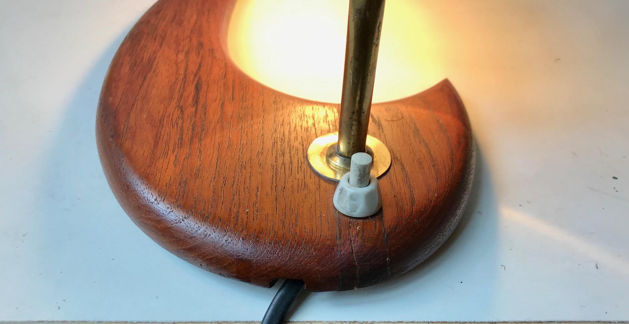 Mid-Century Modern Scandinavian Moon Wall Sconce in Teak and Smoke Glass, 1960s For Sale