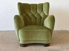 Scandinavian Mordern, Green Velvet Wingback Lounge Chair, 1940s