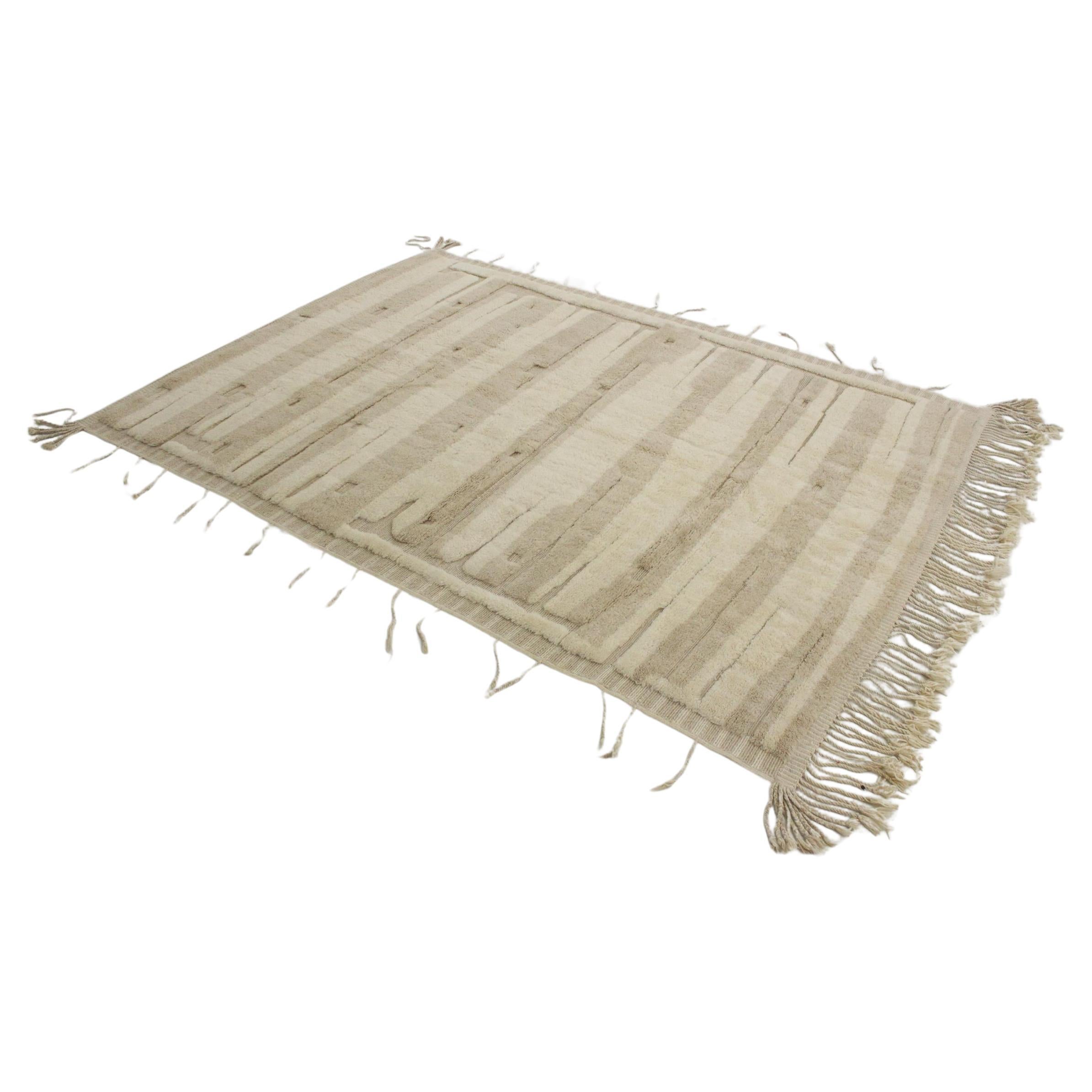 Skandinavischer marokkanischer Mrirt-Teppich aus Wolle - Creme/beige - 7.6x10,5feet / 232x322cm im Angebot