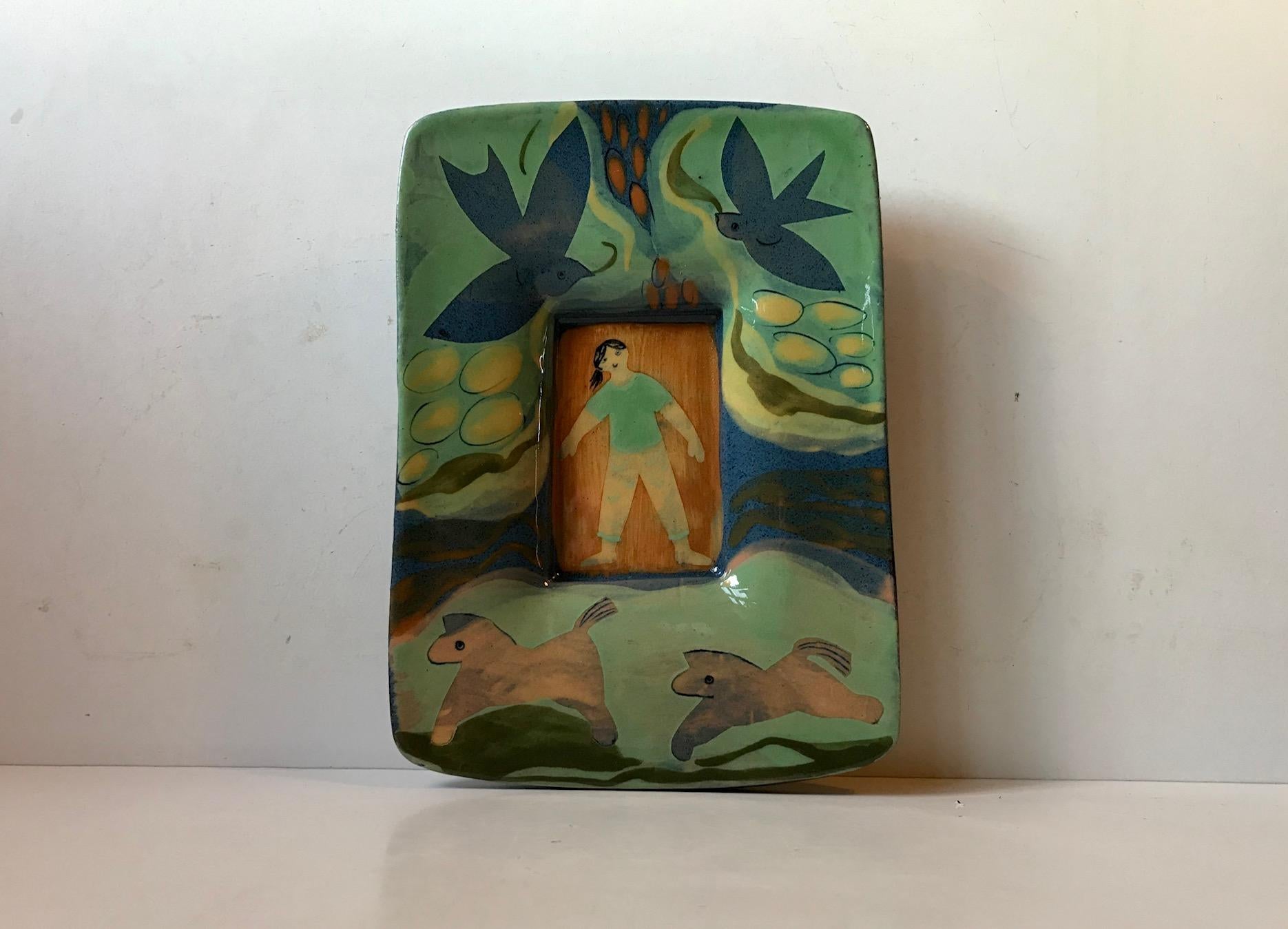 Scandinavian 'Naive Dreamscape' Pottery Dish or Wall Plaque, 1960s For Sale 1