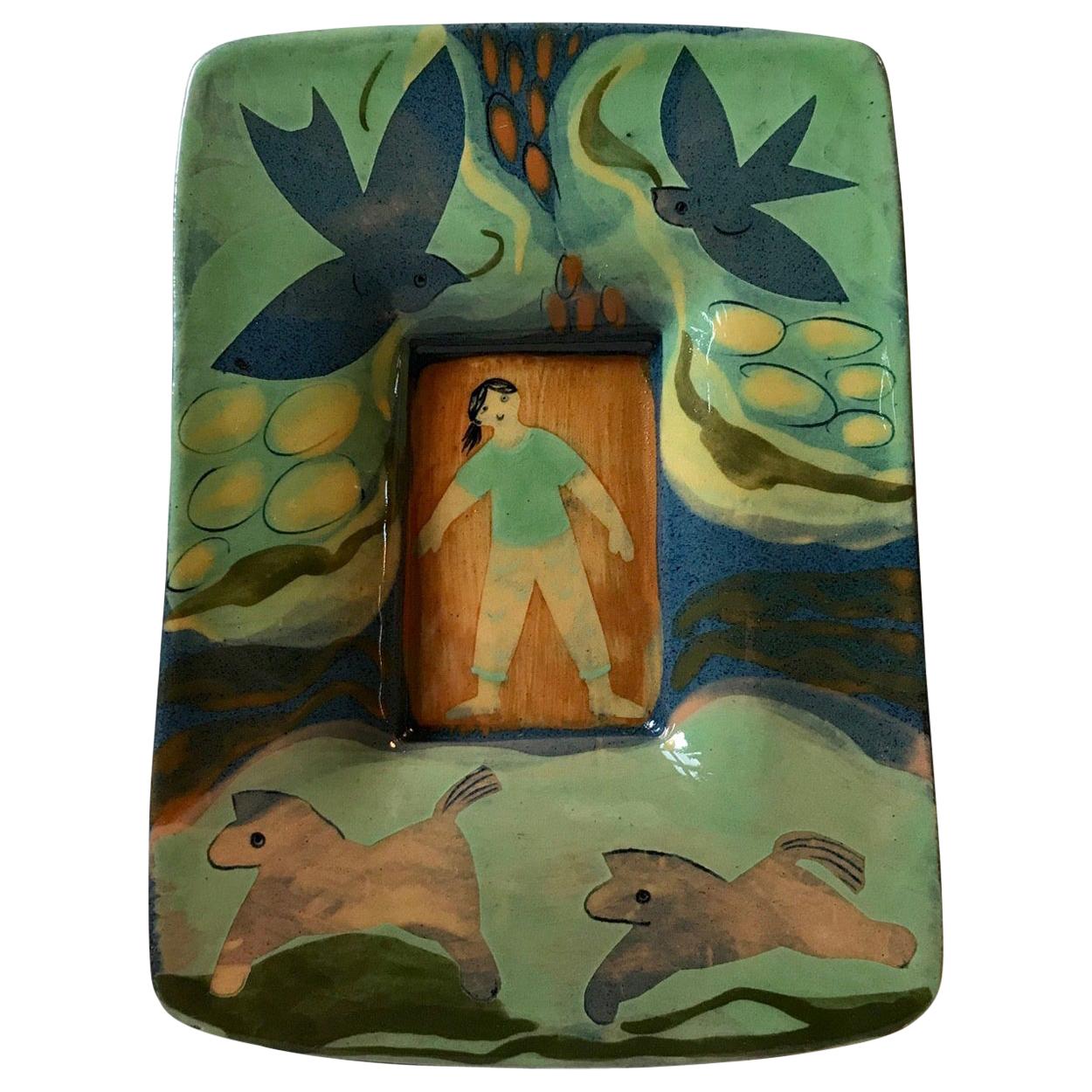 Scandinavian 'Naive Dreamscape' Pottery Dish or Wall Plaque, 1960s