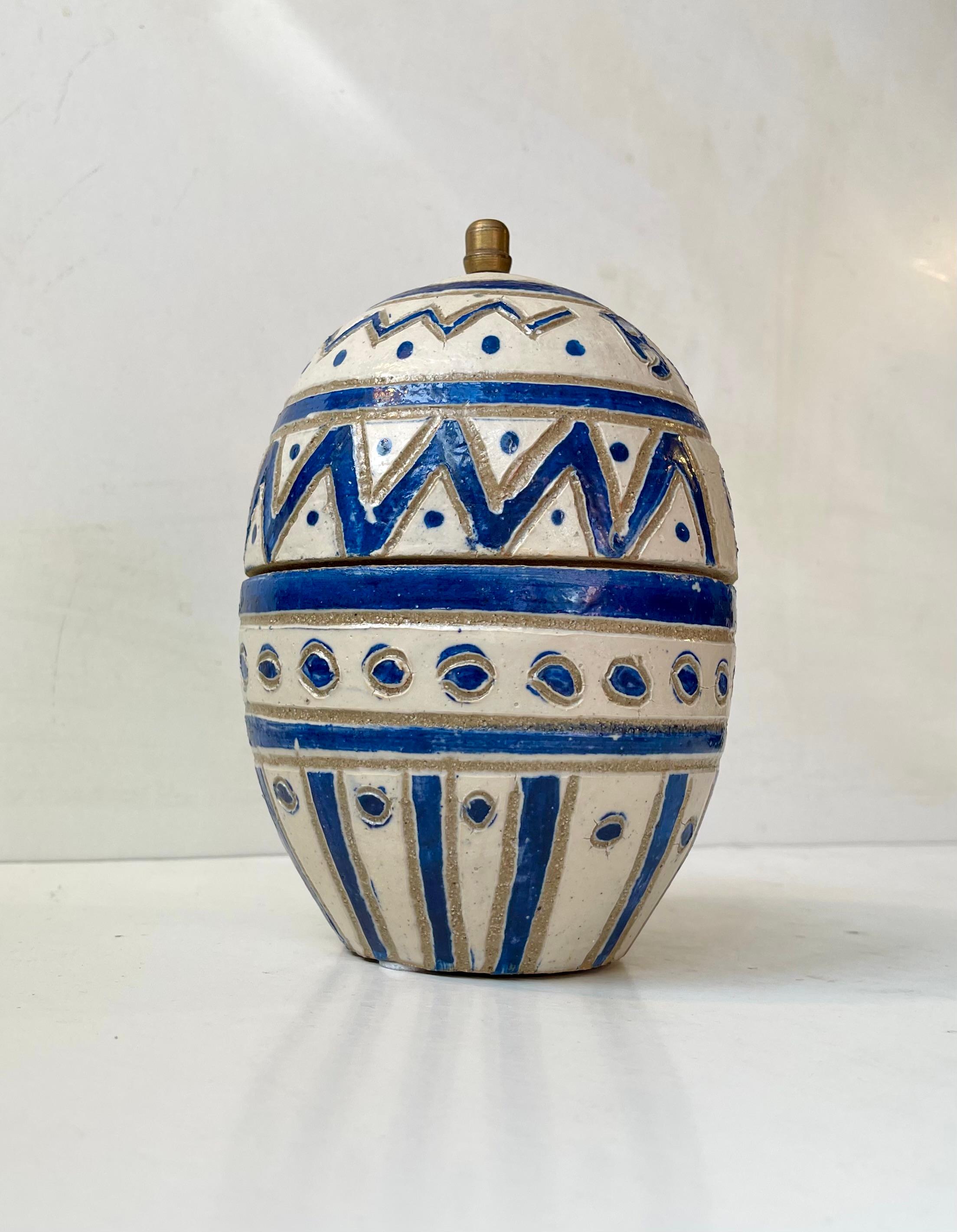 Mid-Century Modern Scandinavian Naive Egg Trinket Jar in Glazed Stoneware, 1970s For Sale