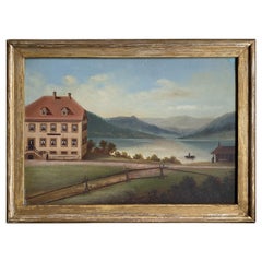 Pittura ad olio scandinava naif su latta
