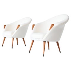 Scandinavian Nanna Ditzel style lounge chairs elm and wool Denmark 1960