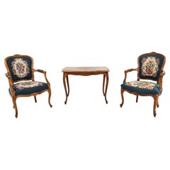 Antique Scandinavian Needlepoint Parlor Suite in the French Style, C. 1940's