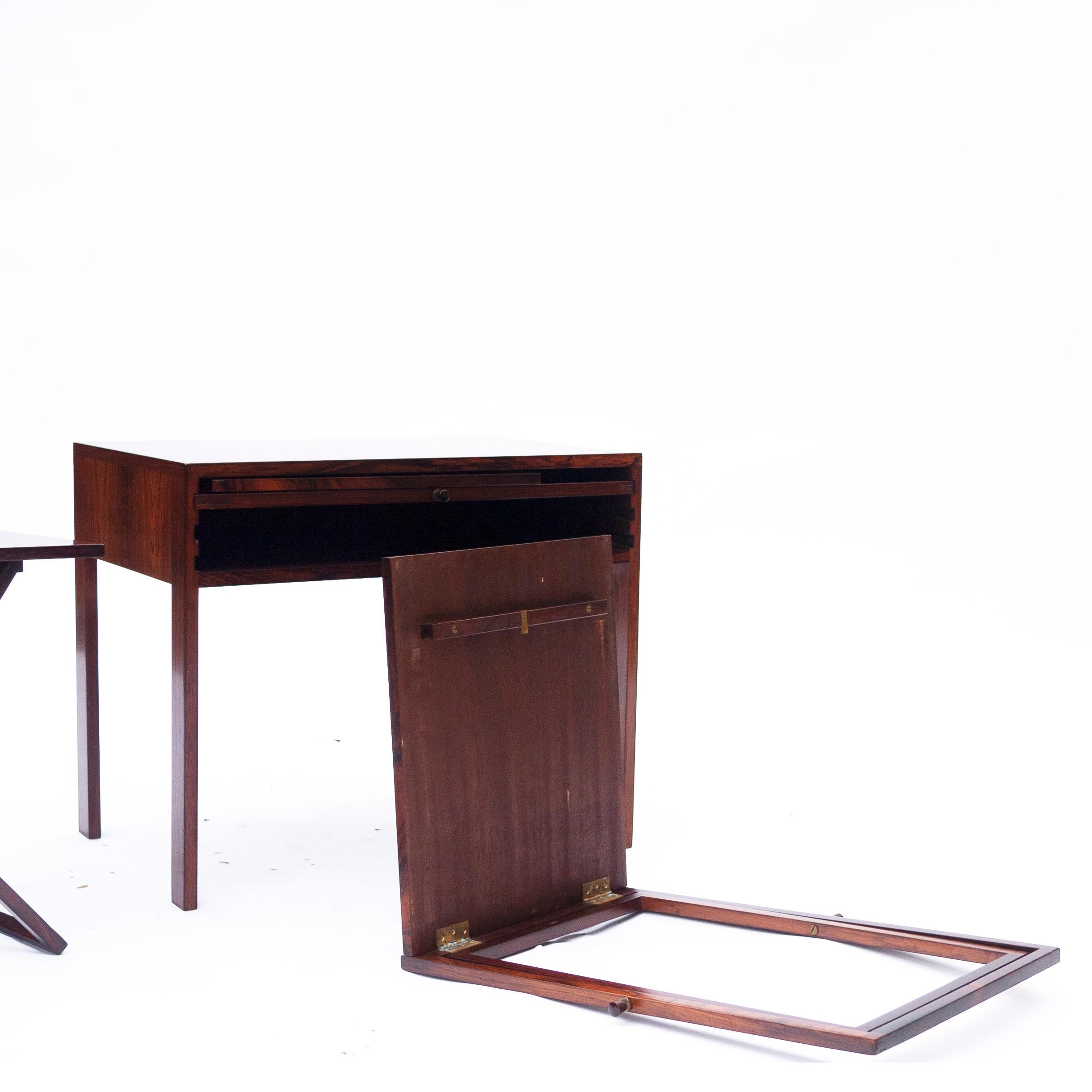 Scandinavian Nesting Tables and Side Table in Rosewood by Illum Wikkelsø, 1960s In Good Condition For Sale In Chesham, GB