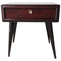 Scandinavian Nightstand in Mahogany Wood & Clear Glass on Top with drawer, 1950