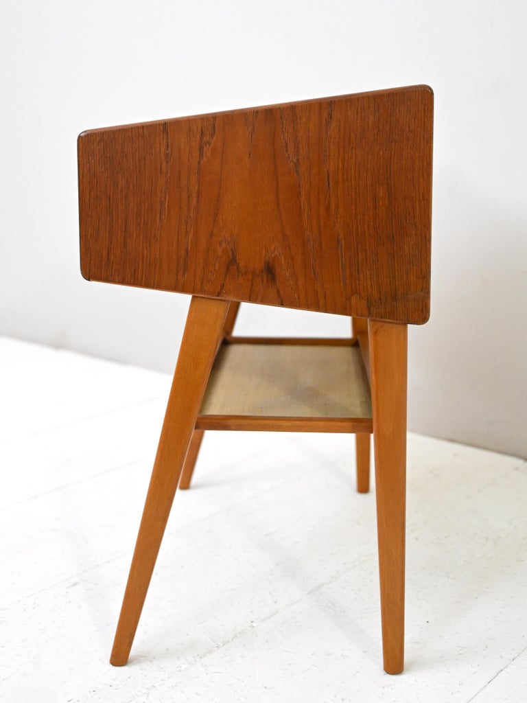 Scandinavian Nightstand with Rattan Shelf For Sale at 1stDibs