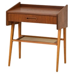 Scandinavian Nightstand with Rattan Shelf