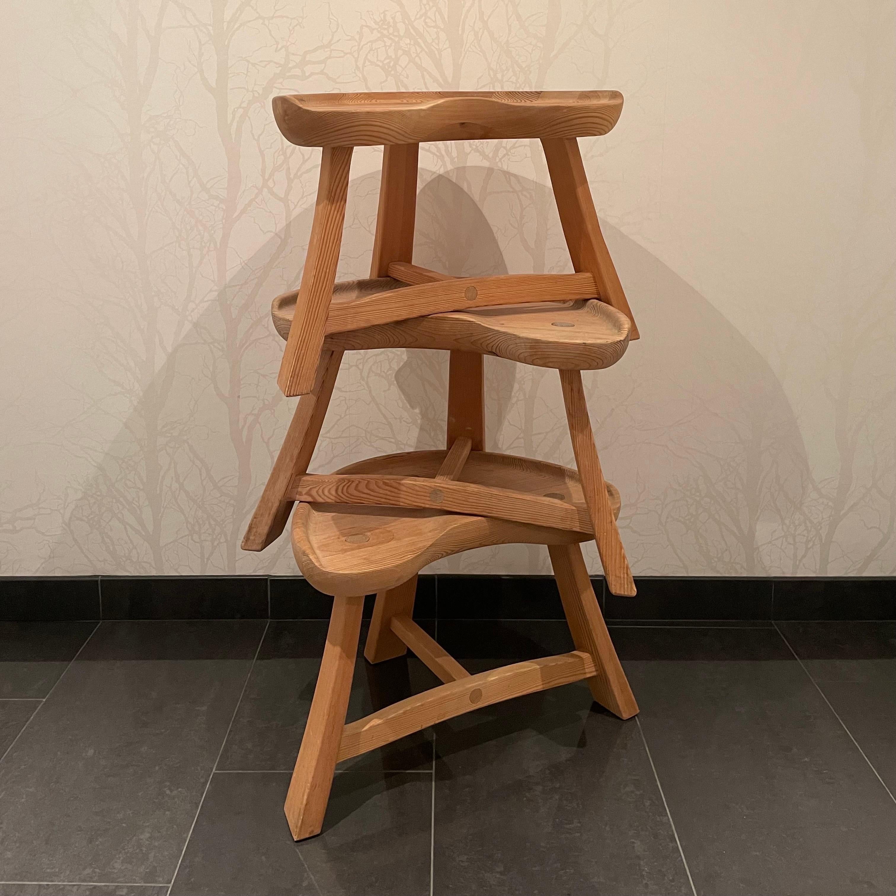Hand-Crafted Scandinavian / Norwegian Stool Model 522 Collection in Pine by Krogenaes Möbler For Sale