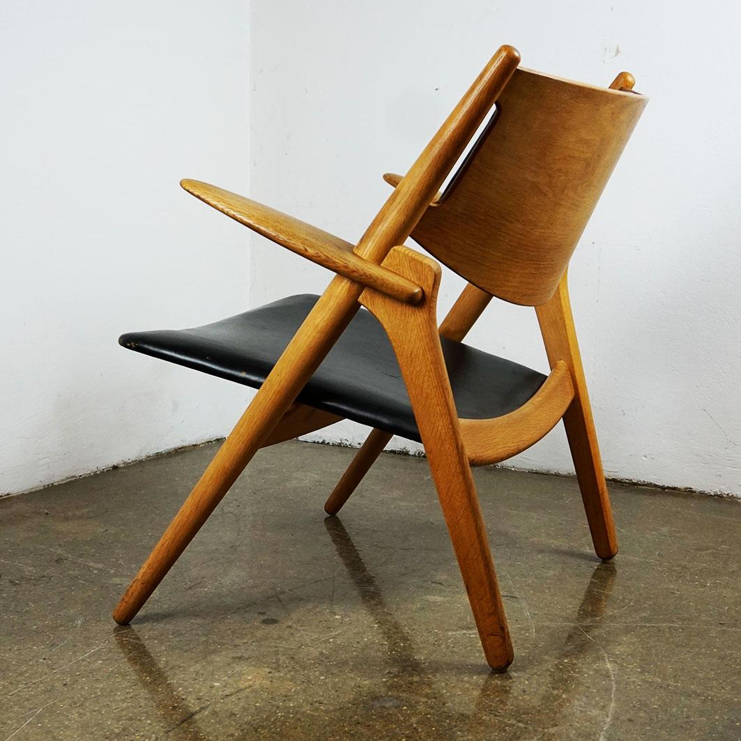 Scandinavian Oak and Black Leather CH28 Chair by Hans Wegner for Carl Hansen 6