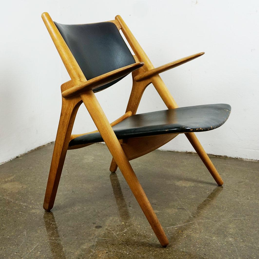 Scandinavian Oak and Black Leather CH28 Chair by Hans Wegner for Carl Hansen 1