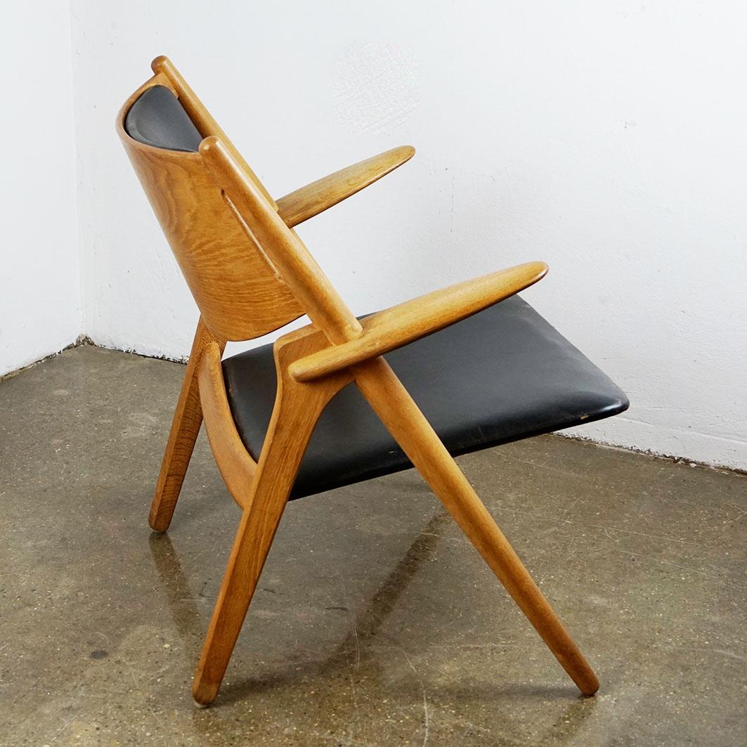 Scandinavian Oak and Black Leather CH28 Chair by Hans Wegner for Carl Hansen 2