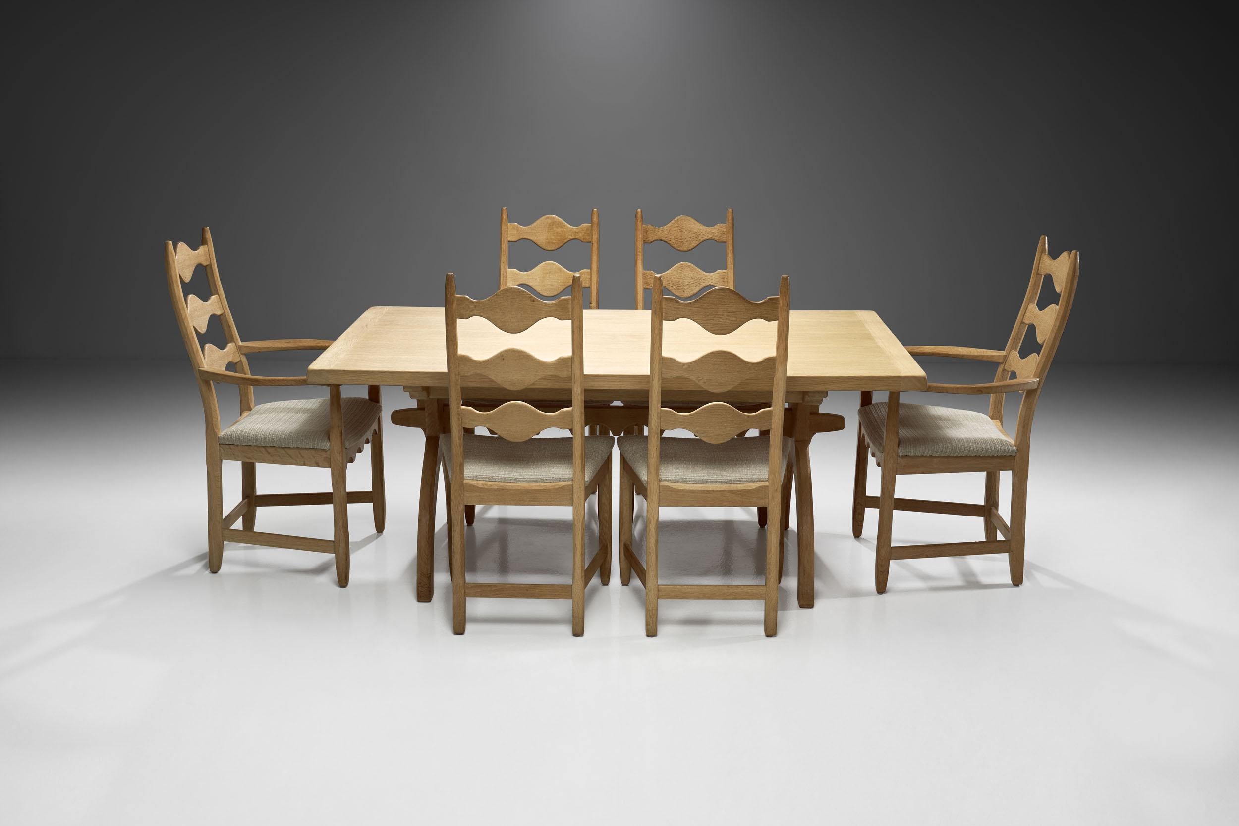 Fabric Scandinavian Oak Dining Set, Scandinavia, circa 1950s