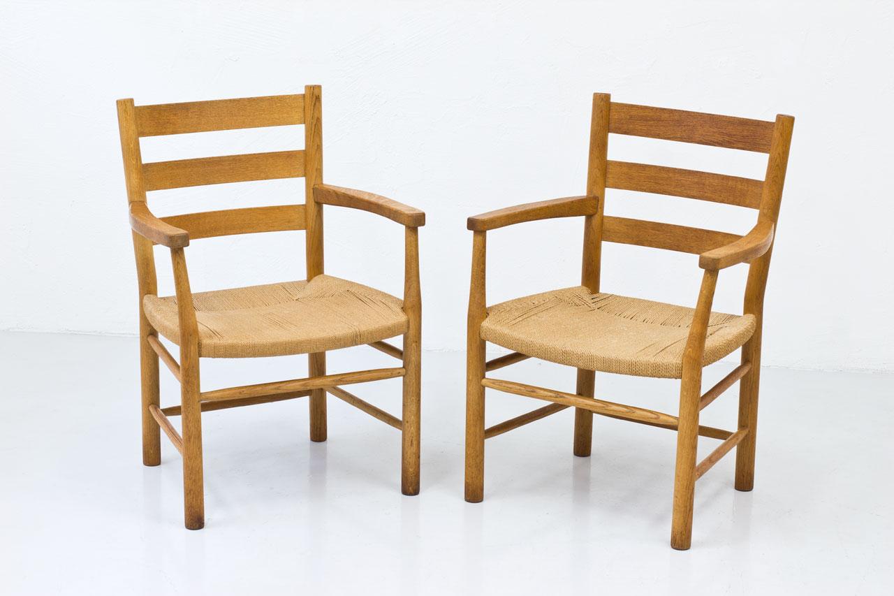 20th Century Scandinavian Oak & Paper Cord Armchairs by Viggo Hardie-Fischer, Denmark For Sale