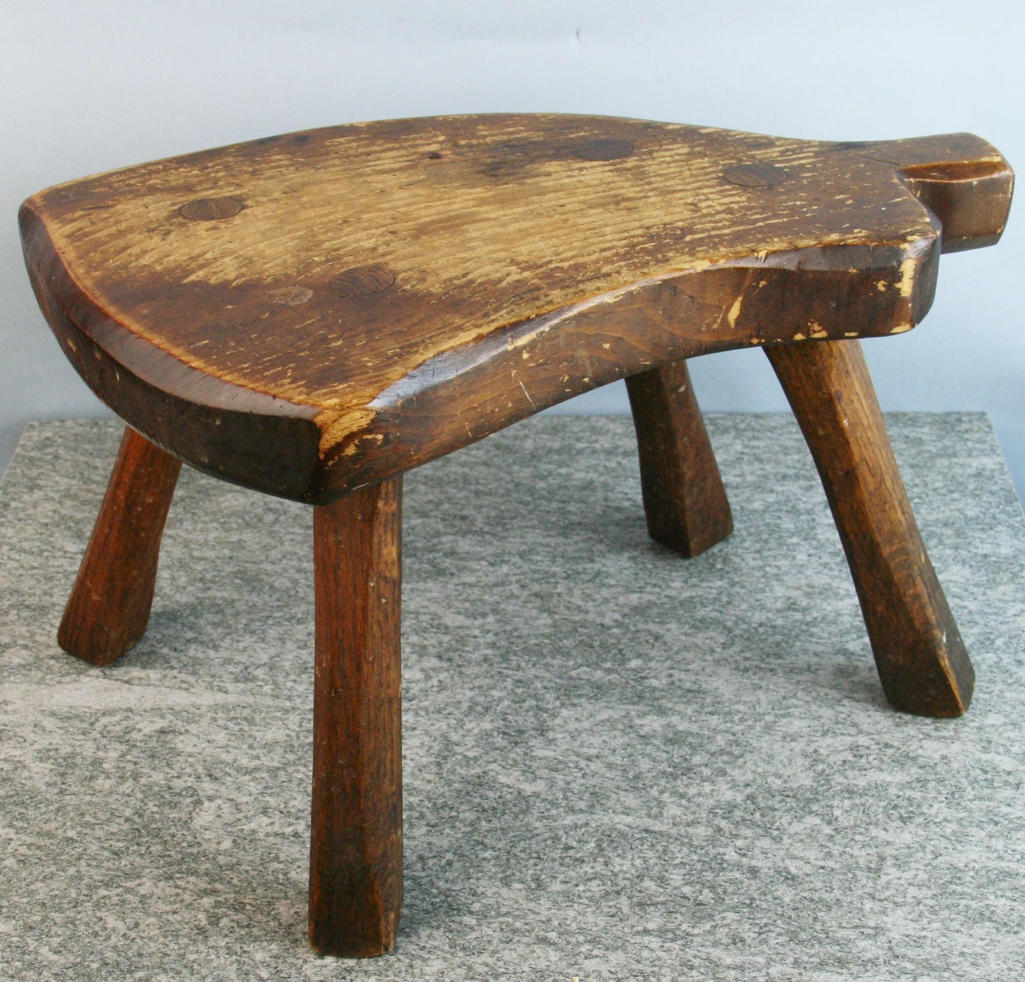 3-1095 Scandinavian oak shaped milking stool.