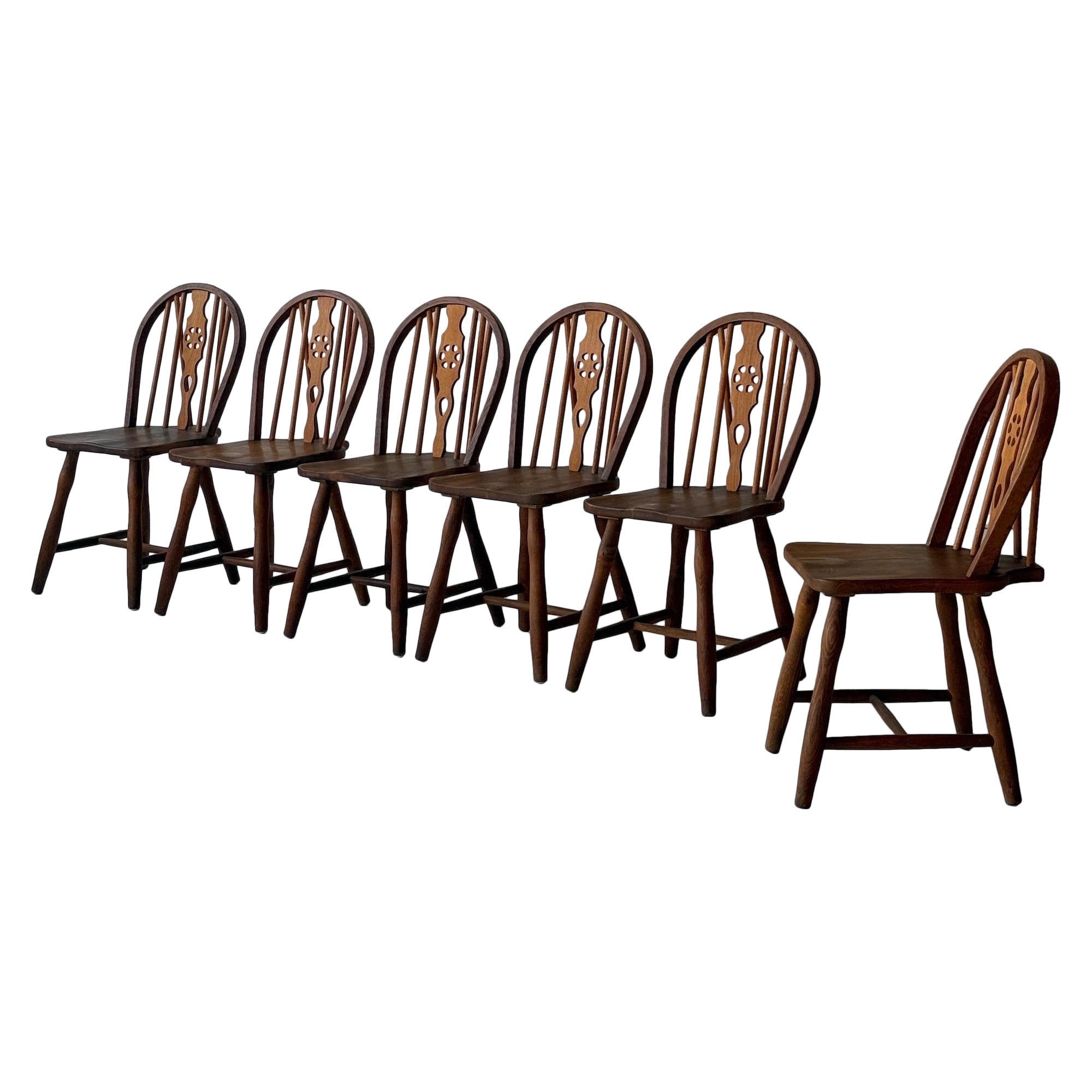 Chaises de salle à manger scandinaves à dossier en fuseau en Oak Oak