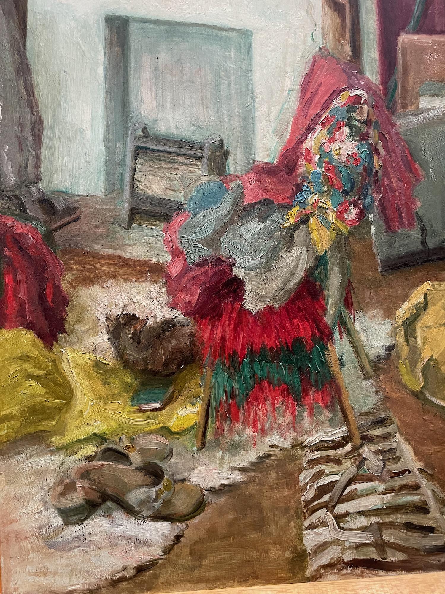 Huile scandinave sur panneau représentant un intérieur, milieu du siècle, signée RMM Bon état - En vente à London, Fitzrovia