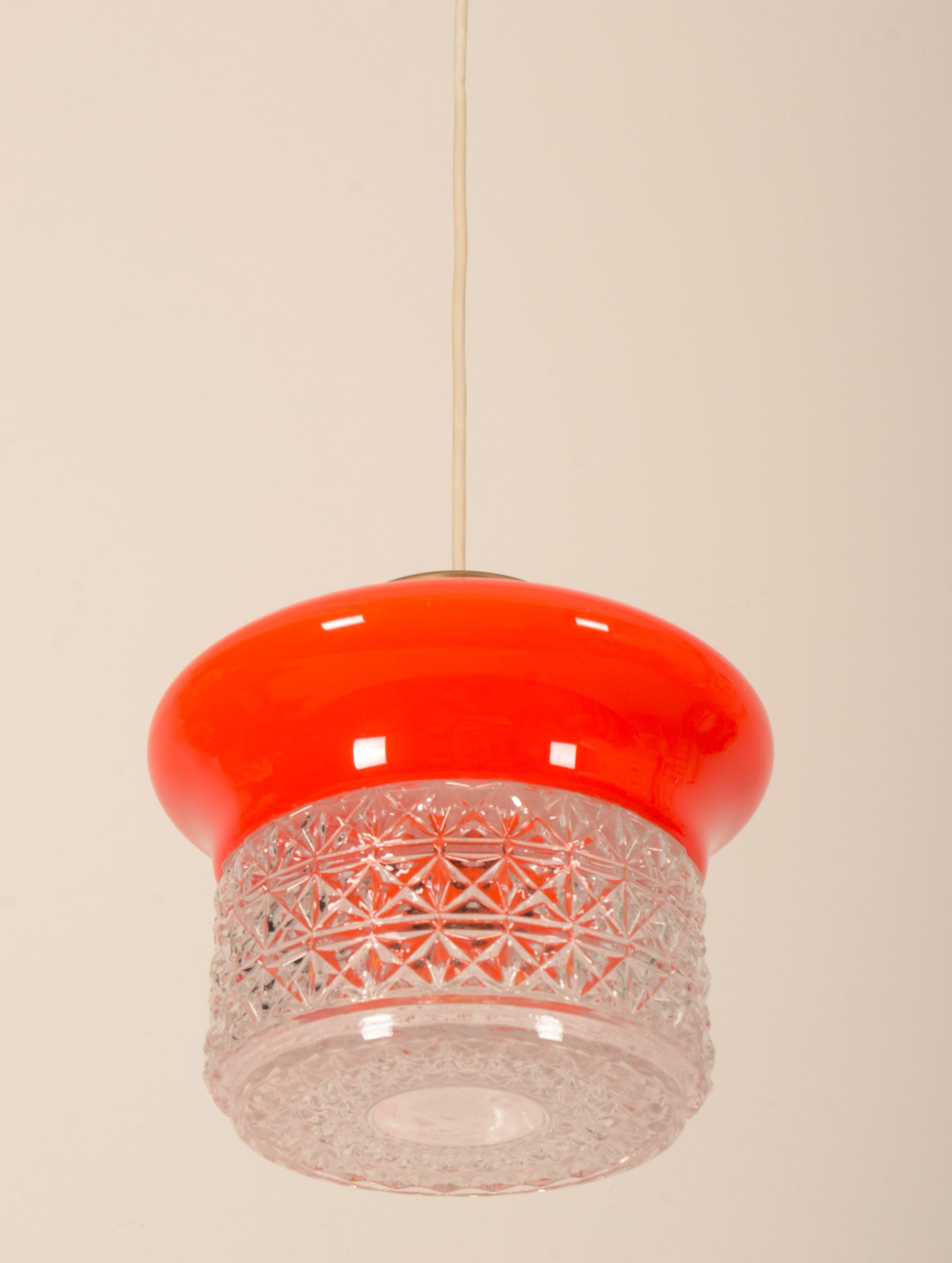 Scandinavian Modern Scandinavian Orange Glass Pendant Lamp For Sale