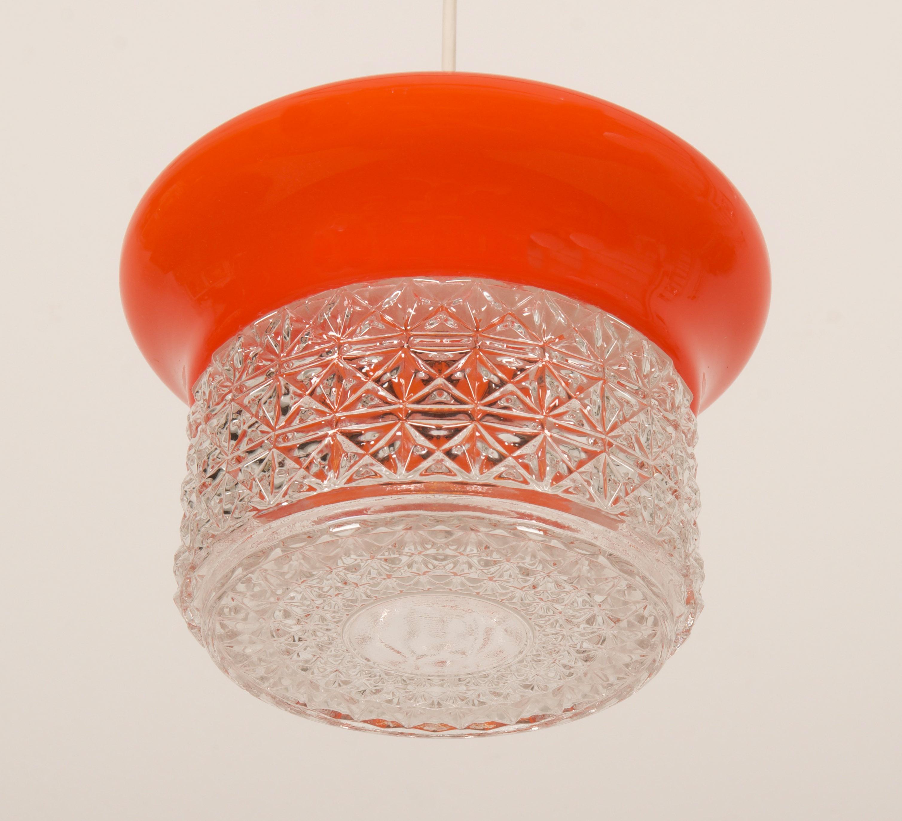 Swedish Scandinavian Orange Glass Pendant Lamp For Sale